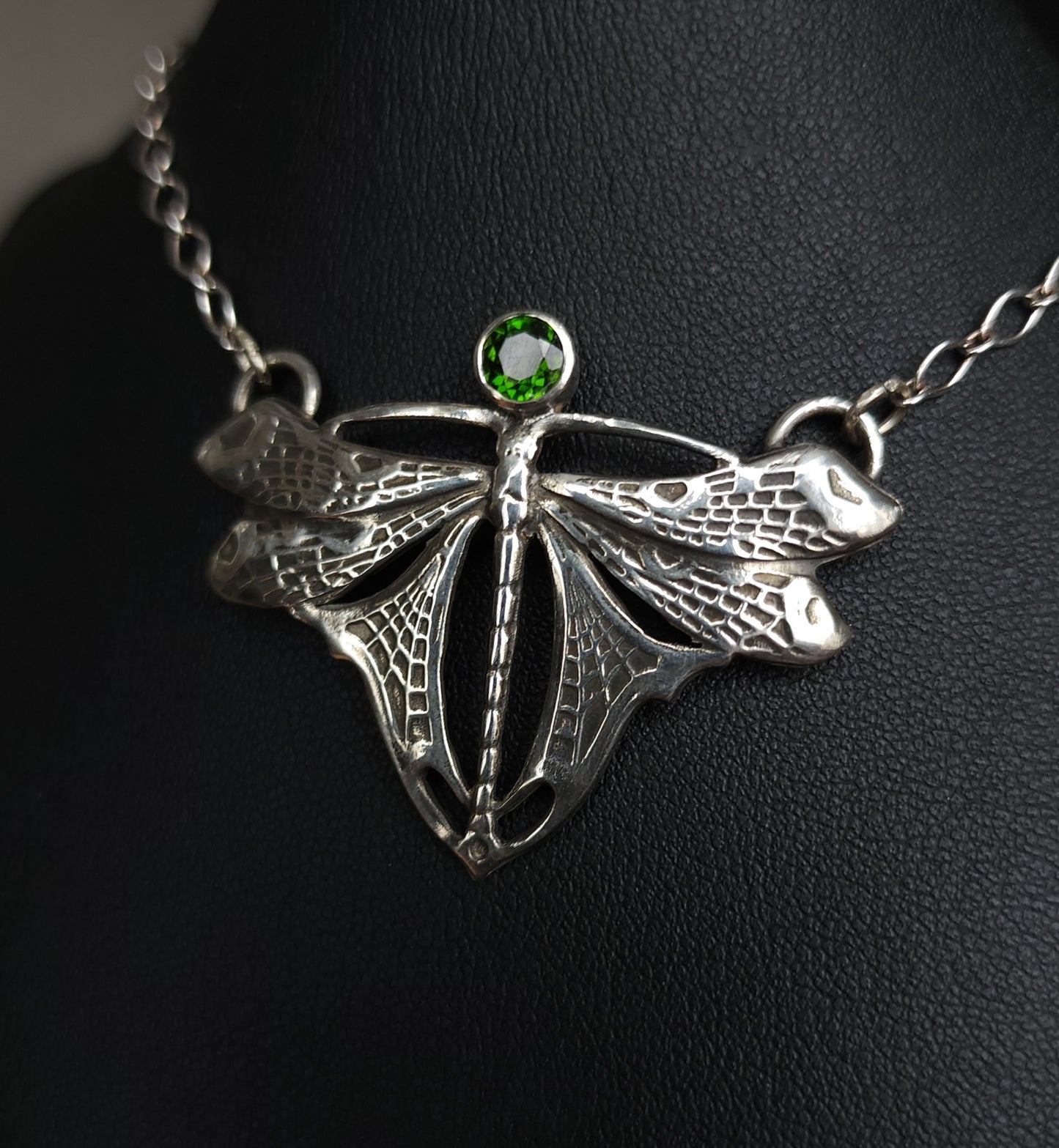 Sterling Silver & Chrome Diopside Dragonfly Necklace