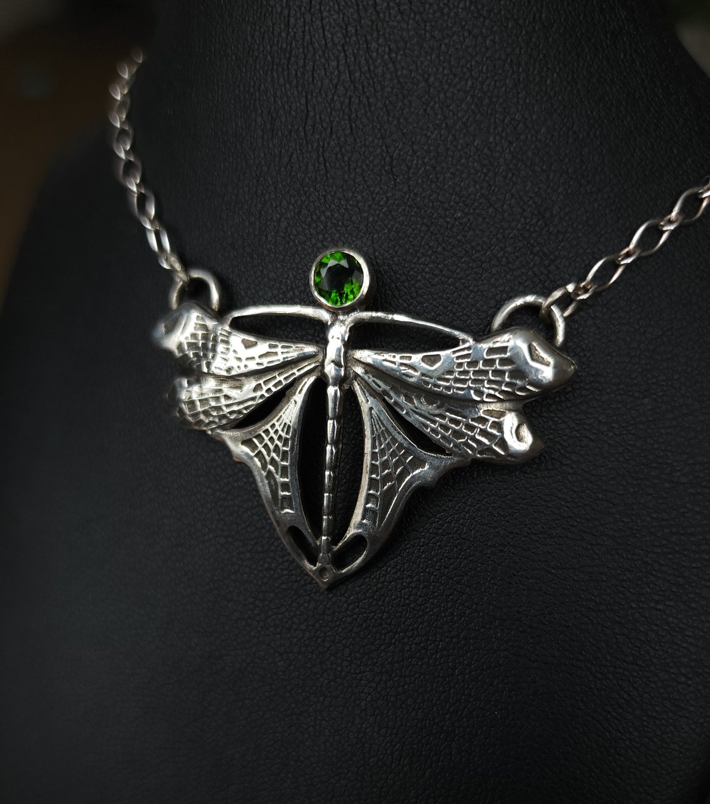 Sterling Silver & Chrome Diopside Dragonfly Necklace