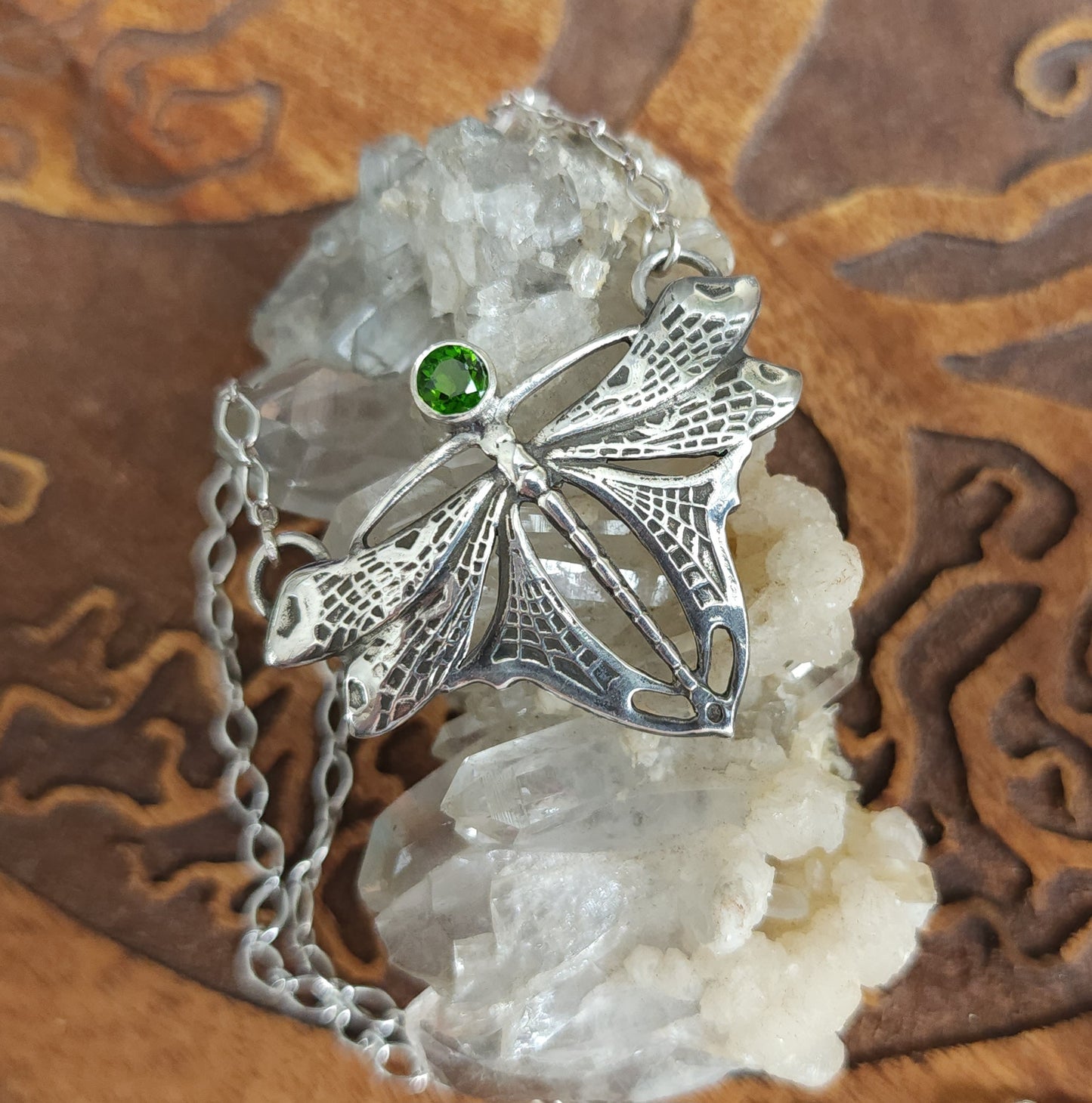 Sterling Silver & Chrome Diopside Dragonfly Necklace