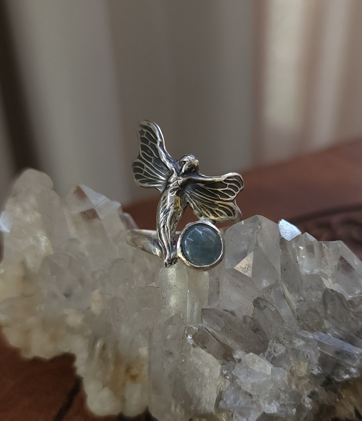Sterling Silver & Aquamarine Fairy Ring - 8.5