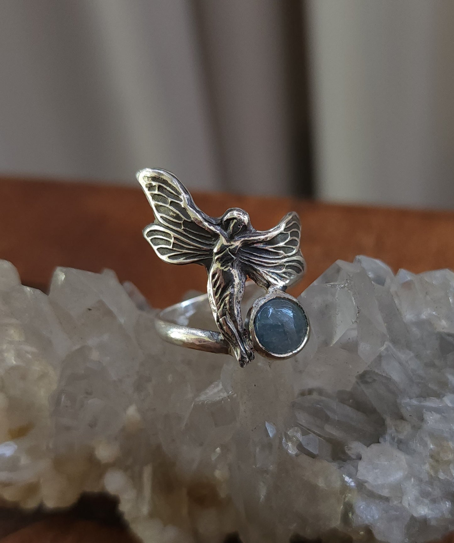 Sterling Silver & Aquamarine Fairy Ring - 8.5