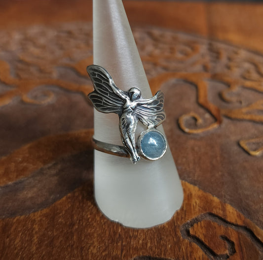 Sterling Silver & Aquamarine Fairy Ring - 8.5