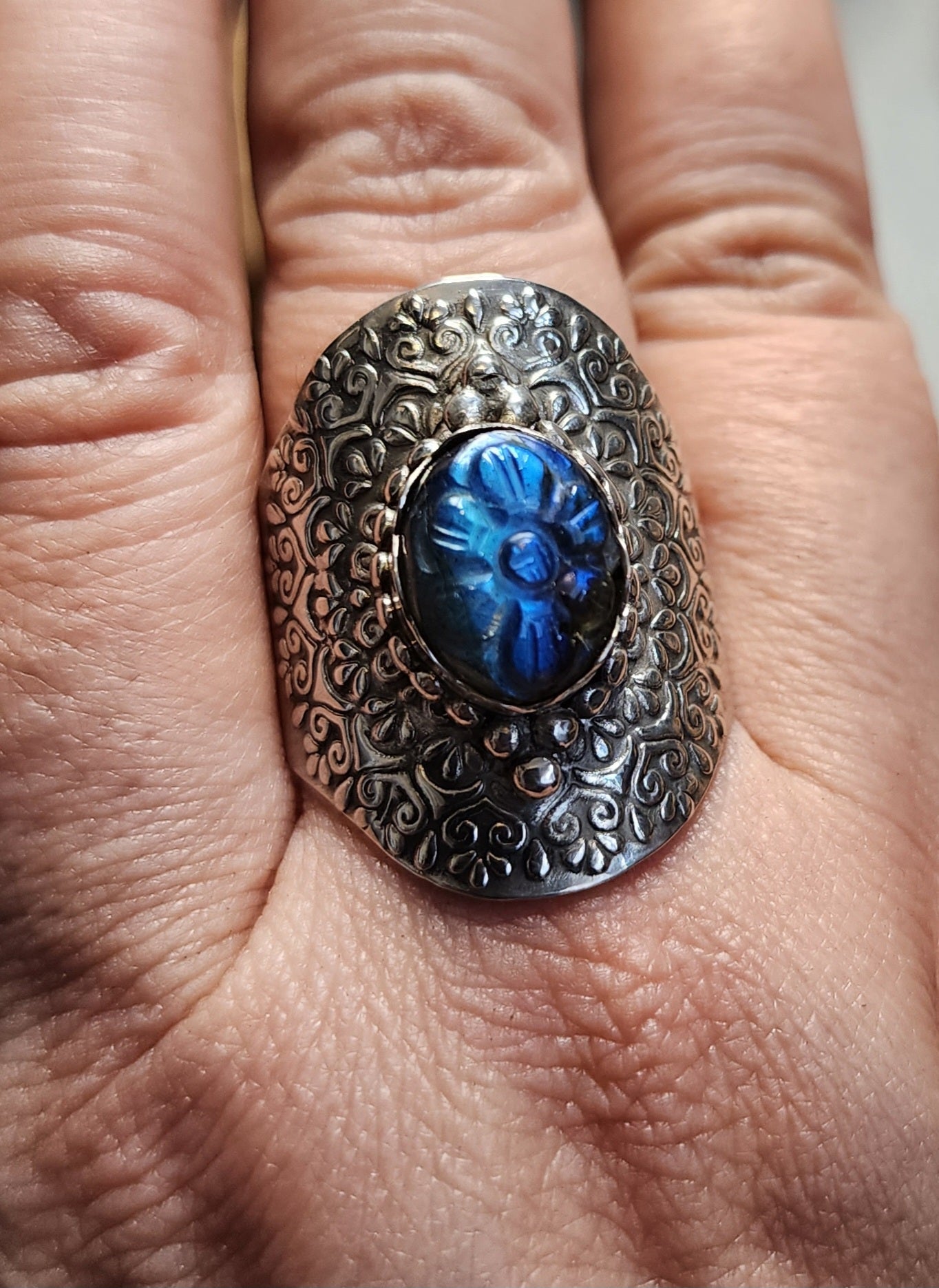 Sterling Silver & Labradorite Mandala Ring