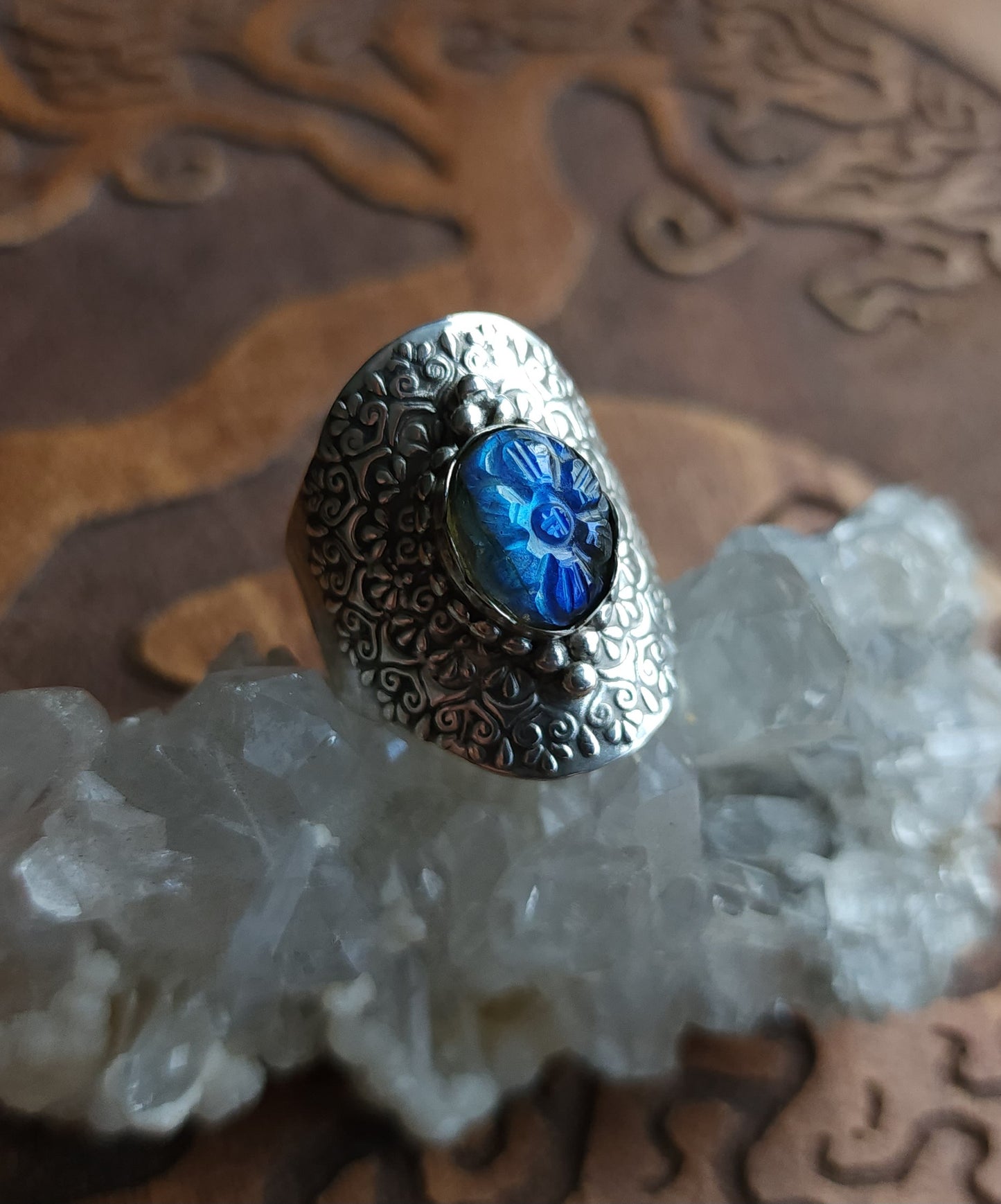 Sterling Silver & Labradorite Mandala Ring