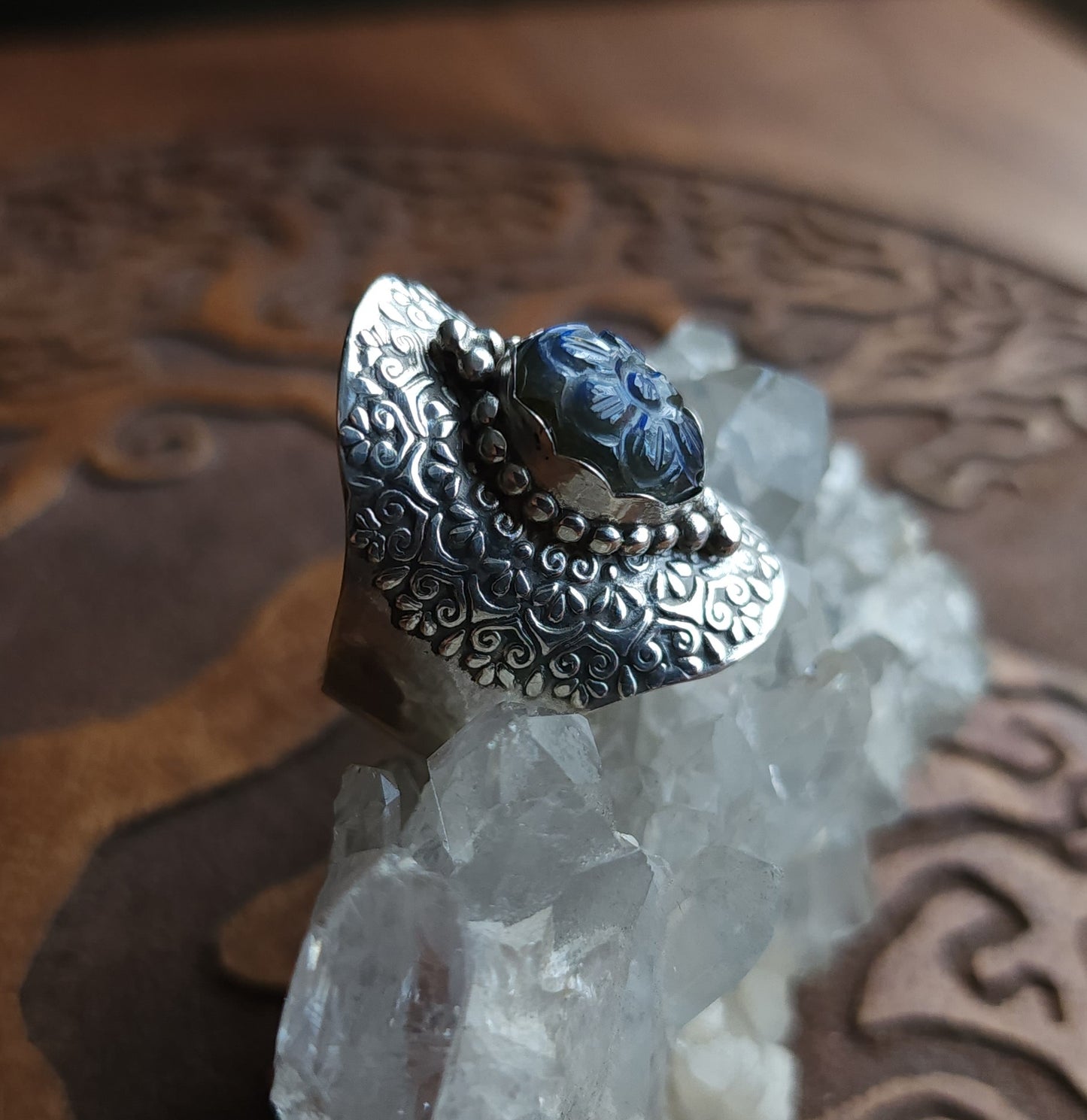 Sterling Silver & Labradorite Mandala Ring