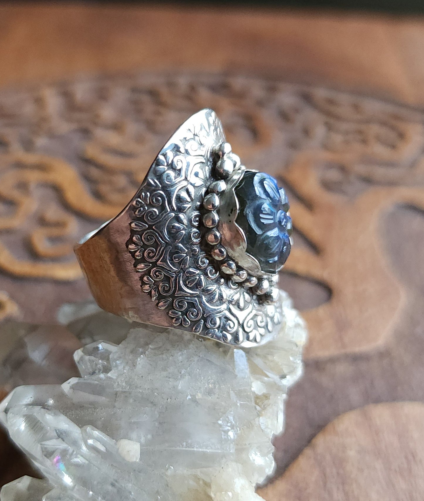 Sterling Silver & Labradorite Mandala Ring