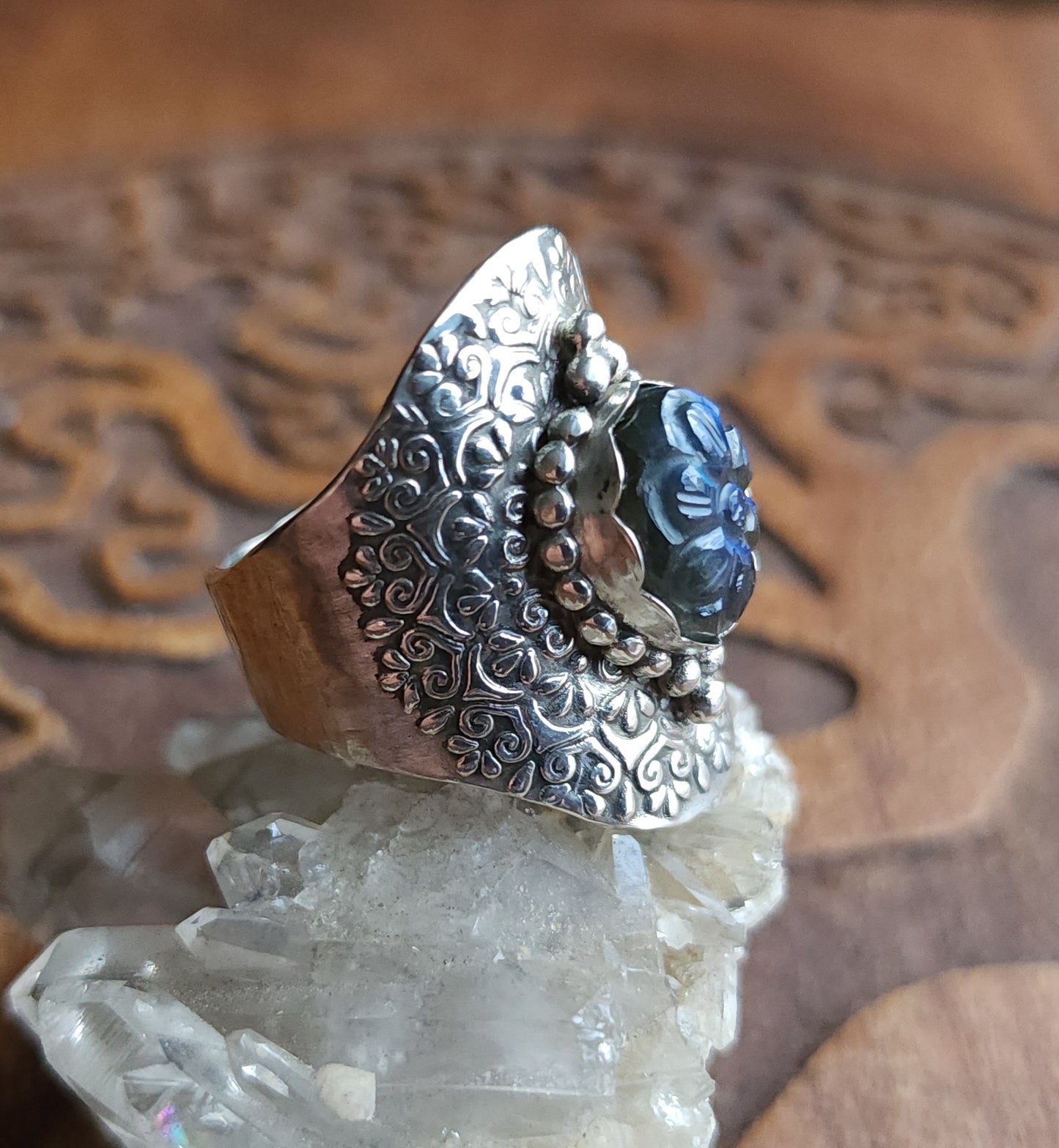 Sterling Silver & Labradorite Mandala Ring