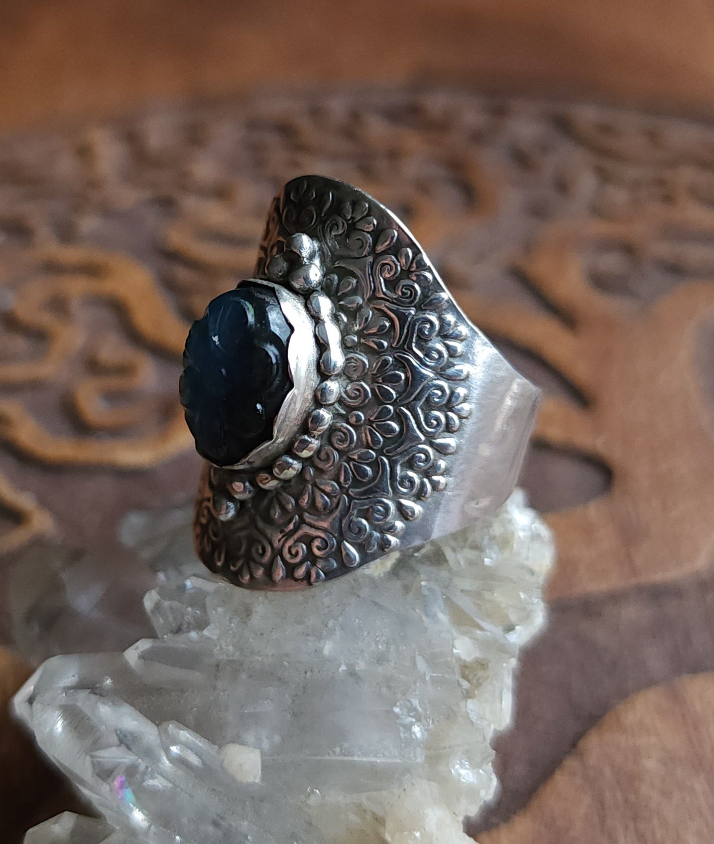Sterling Silver & Labradorite Mandala Ring