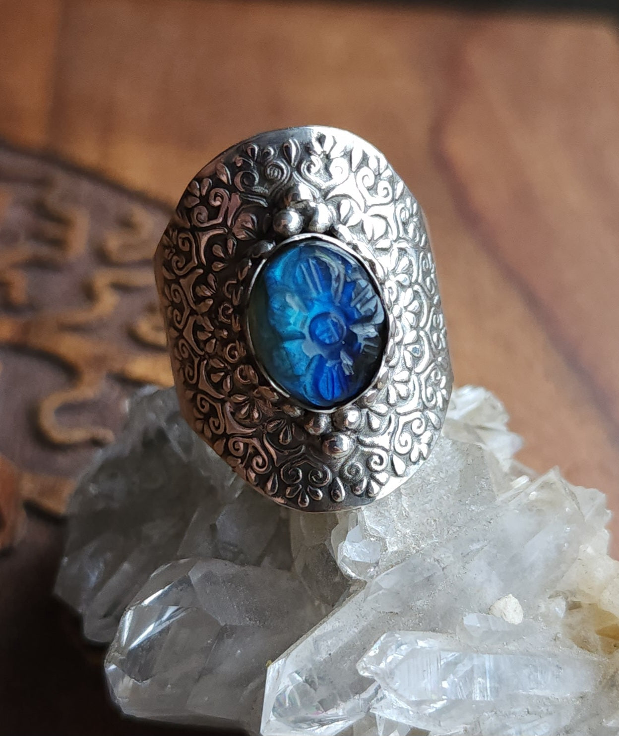 Sterling Silver & Labradorite Mandala Ring