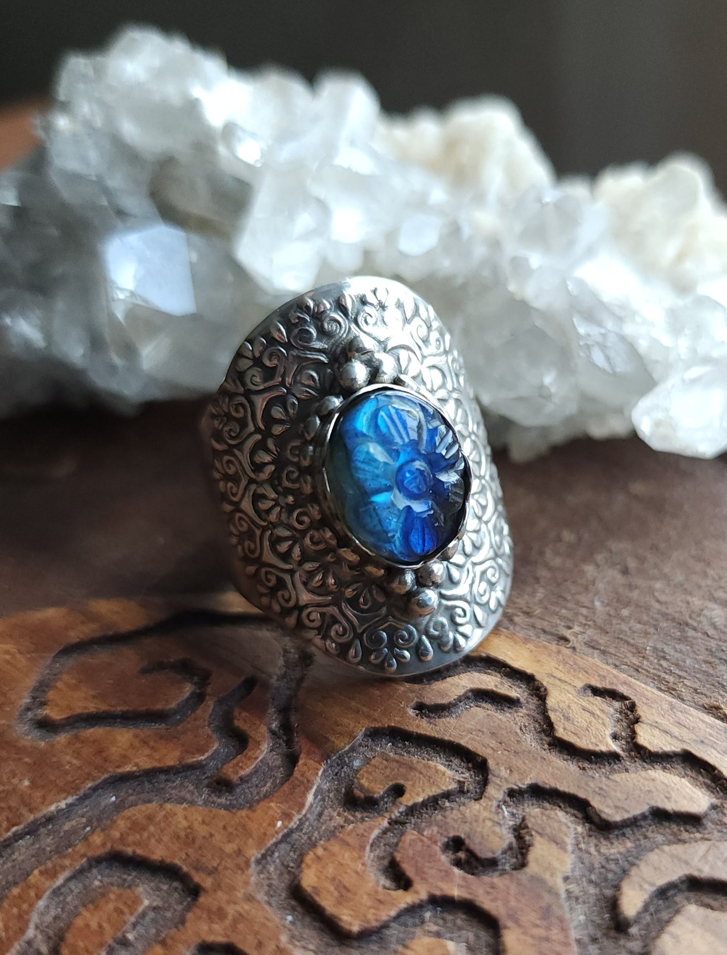 Sterling Silver & Labradorite Mandala Ring