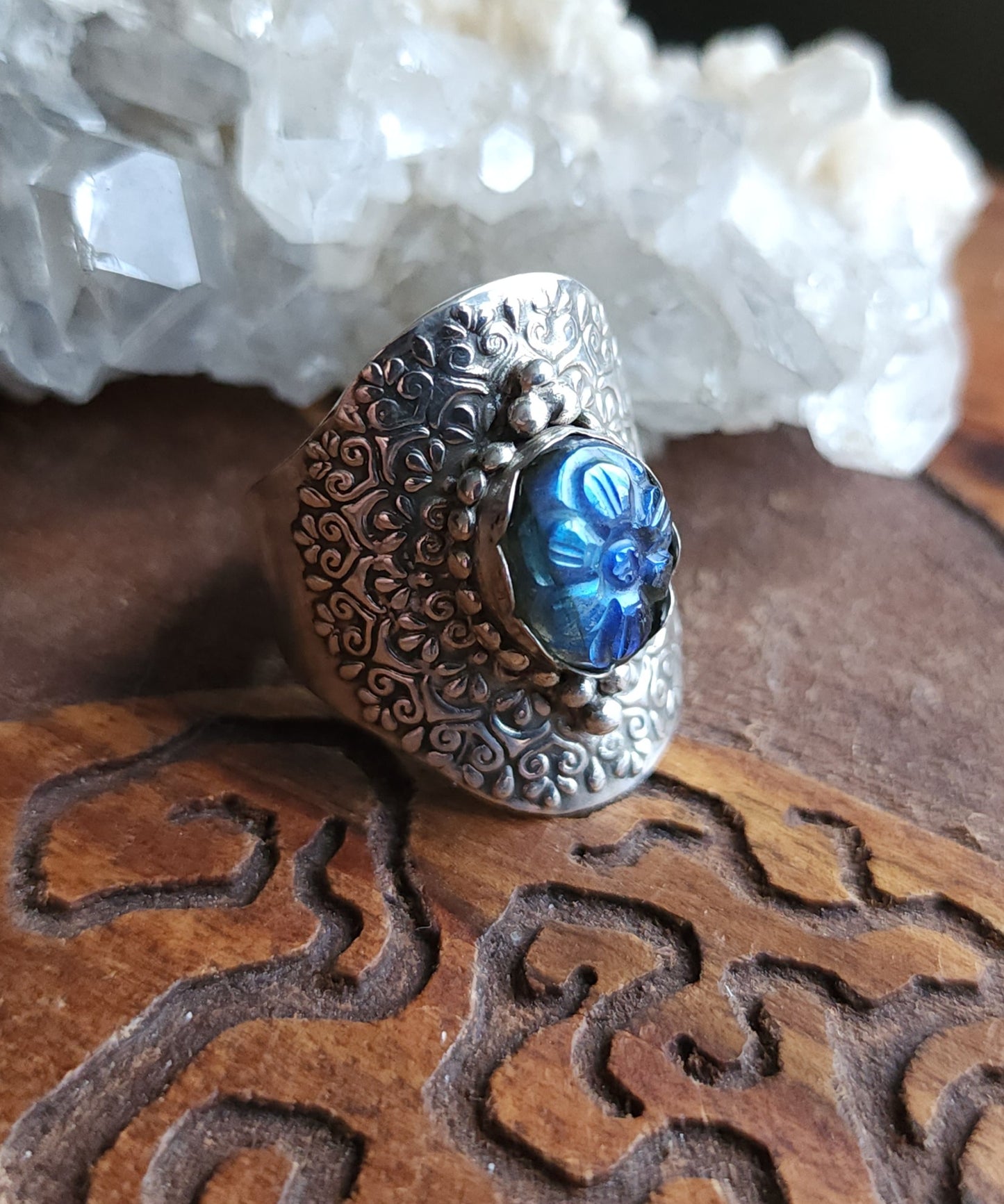 Sterling Silver & Labradorite Mandala Ring