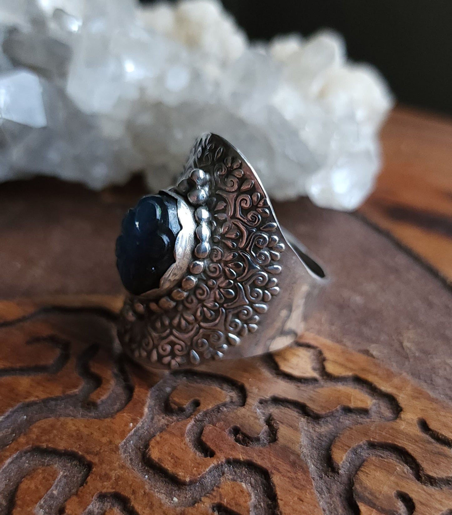 Sterling Silver & Labradorite Mandala Ring