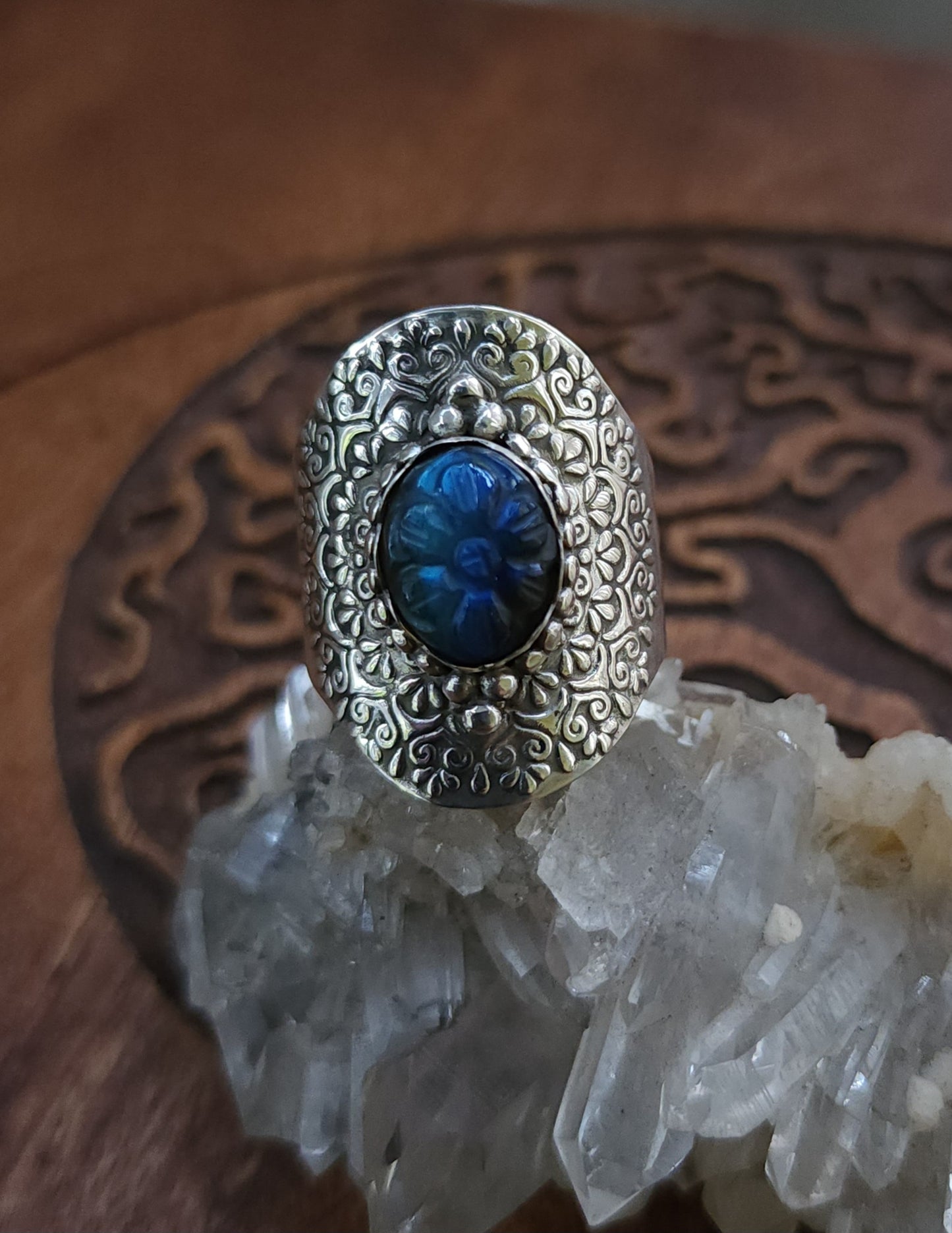 Sterling Silver & Labradorite Mandala Ring