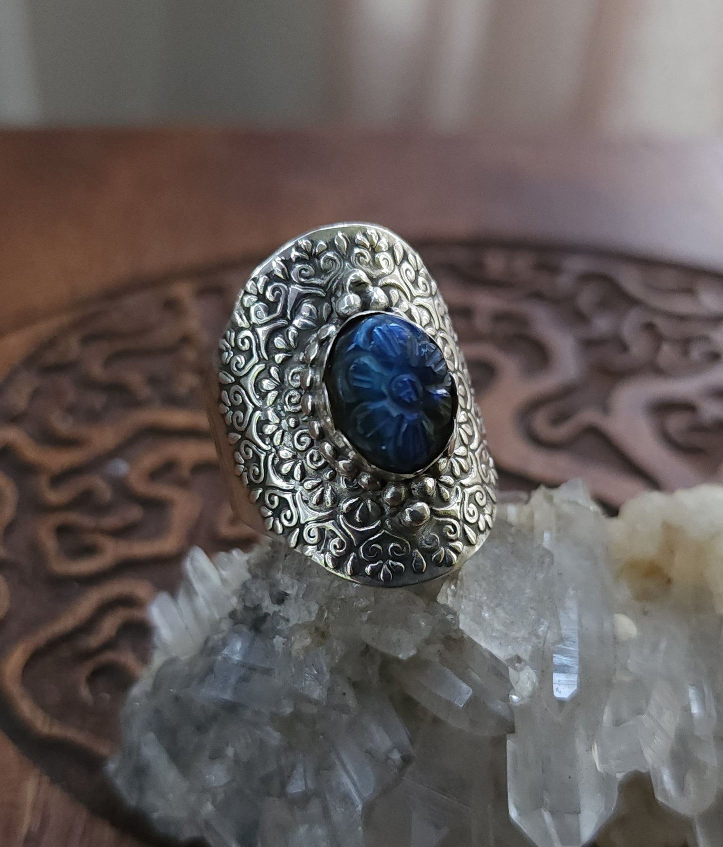 Sterling Silver & Labradorite Mandala Ring