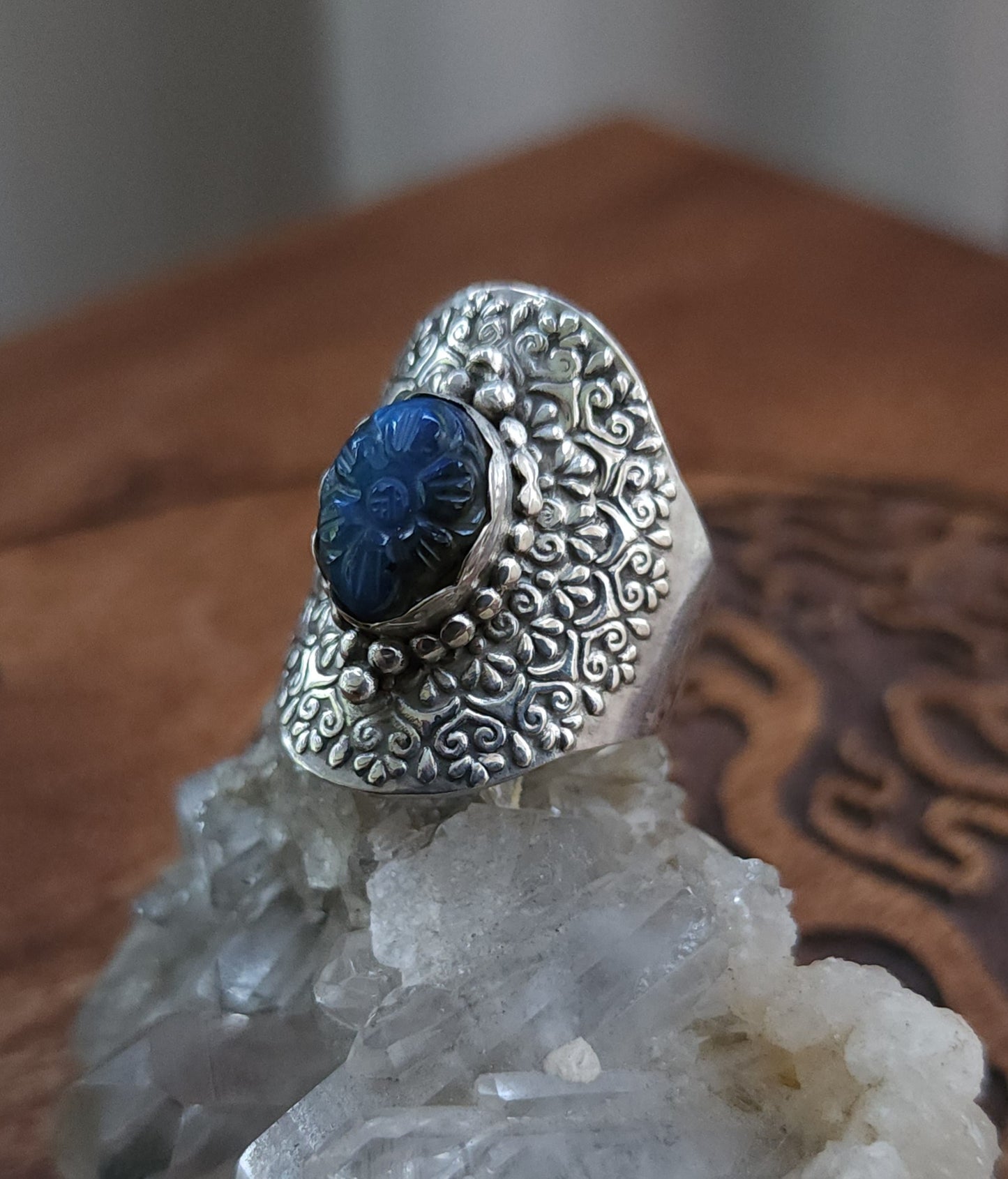 Sterling Silver & Labradorite Mandala Ring