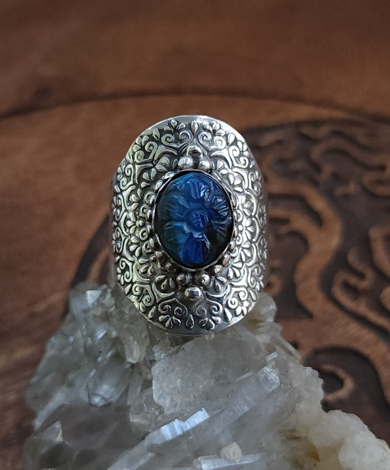 Sterling Silver & Labradorite Mandala Ring