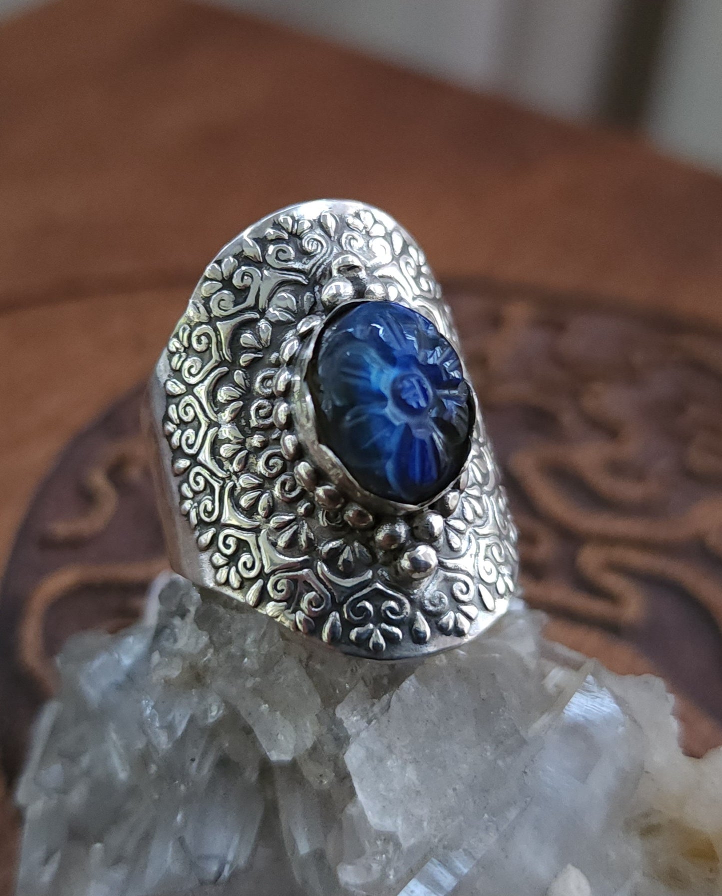 Sterling Silver & Labradorite Mandala Ring