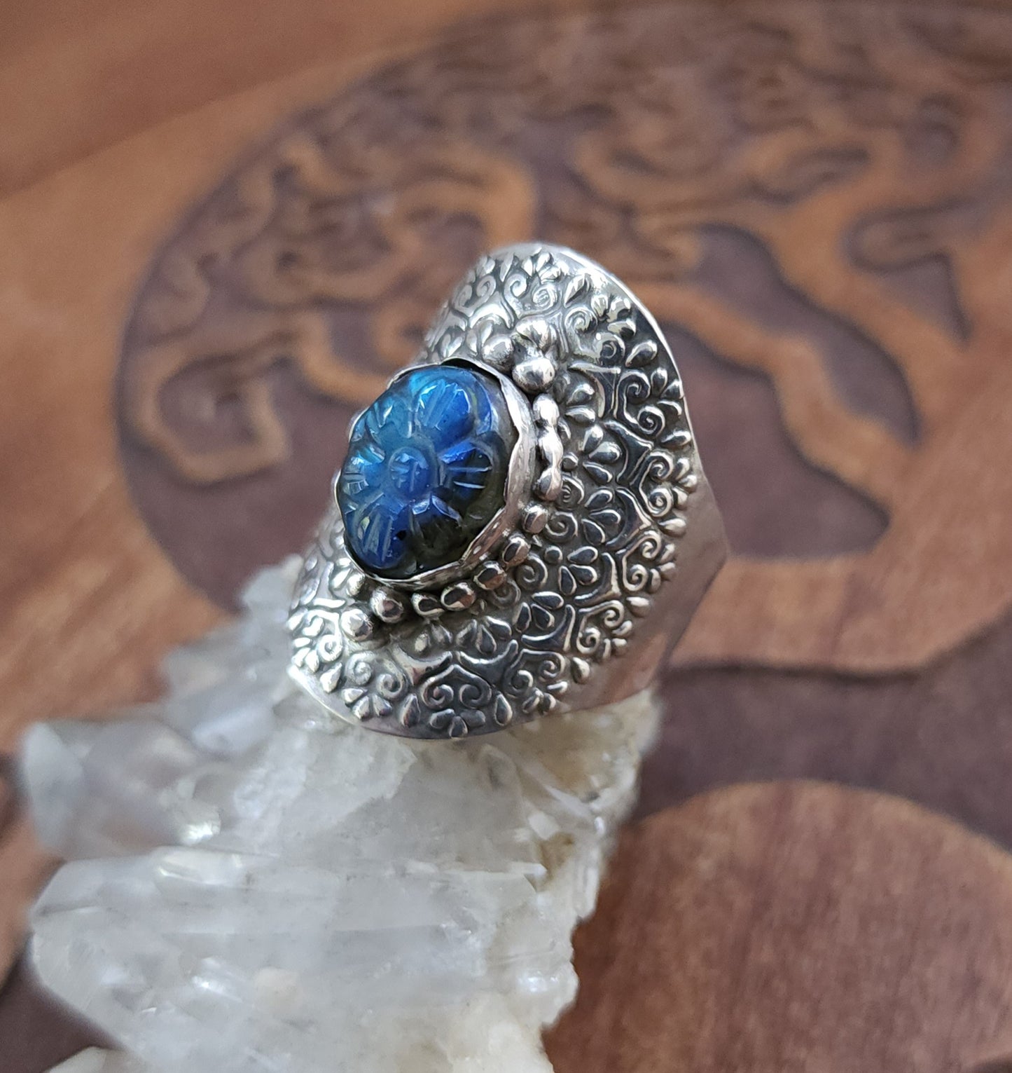 Sterling Silver & Labradorite Mandala Ring