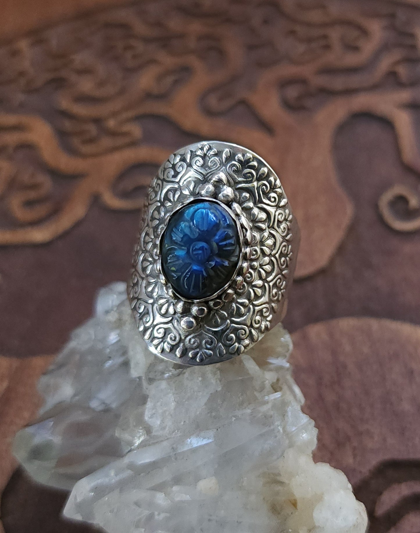 Sterling Silver & Labradorite Mandala Ring