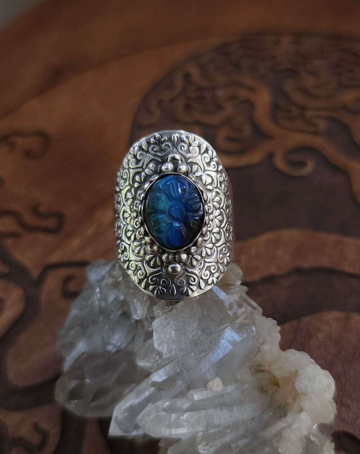 Sterling Silver & Labradorite Mandala Ring