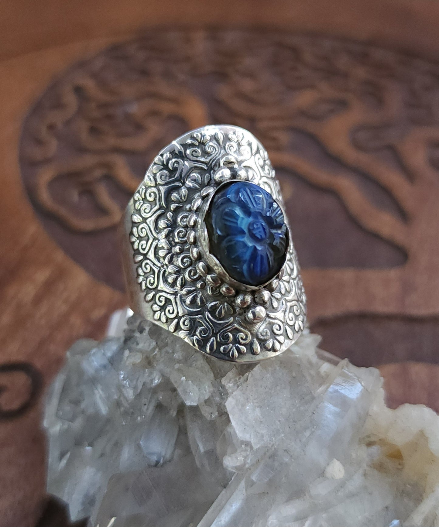Sterling Silver & Labradorite Mandala Ring