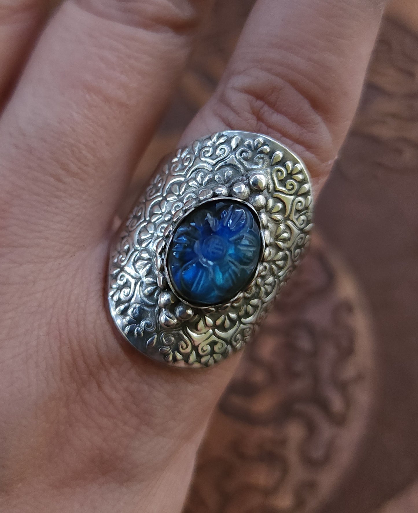 Sterling Silver & Labradorite Mandala Ring