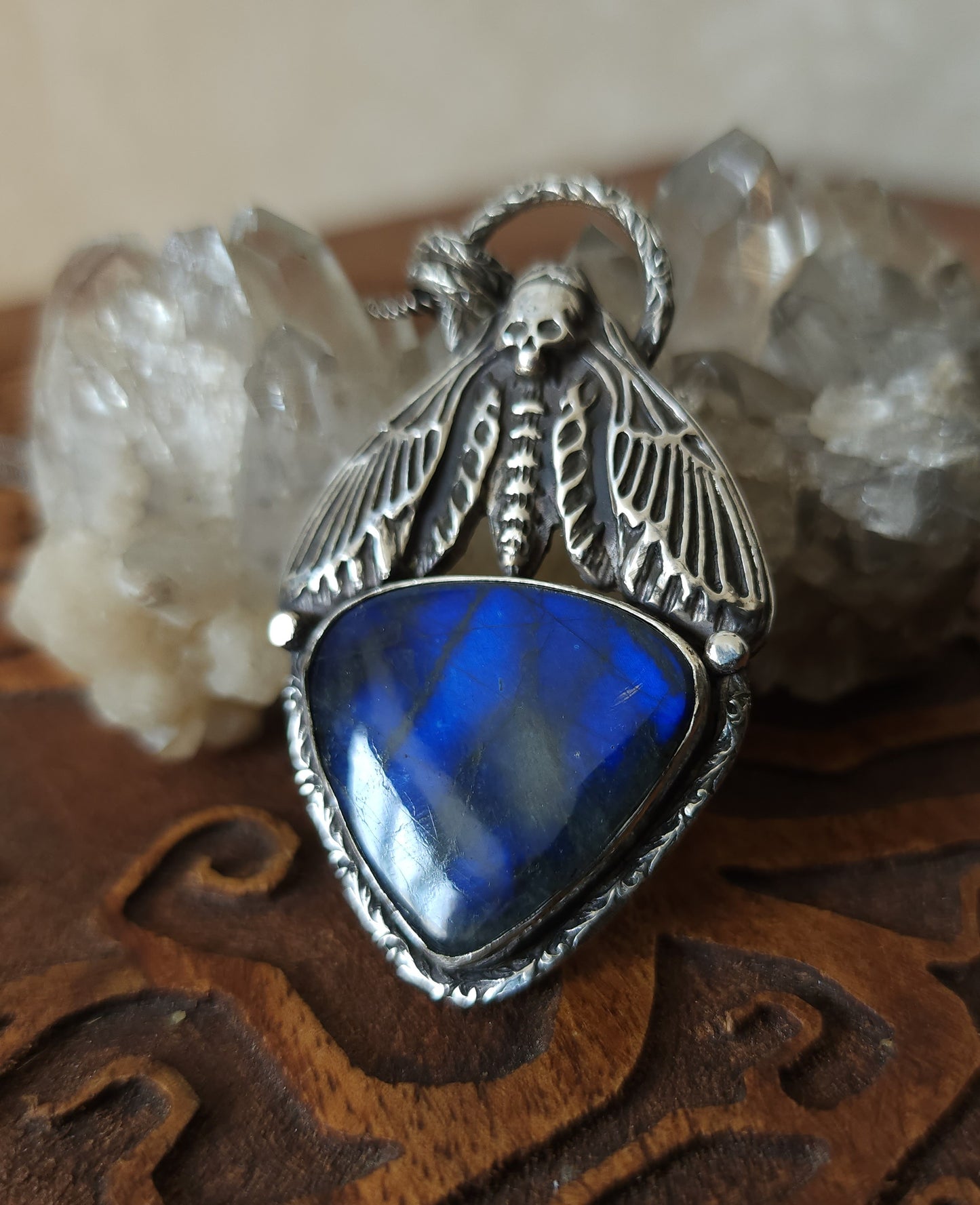 *RESERVED FOR SB* Death's-head Hawkmoth Sterling Silver & Labradorite Pendant