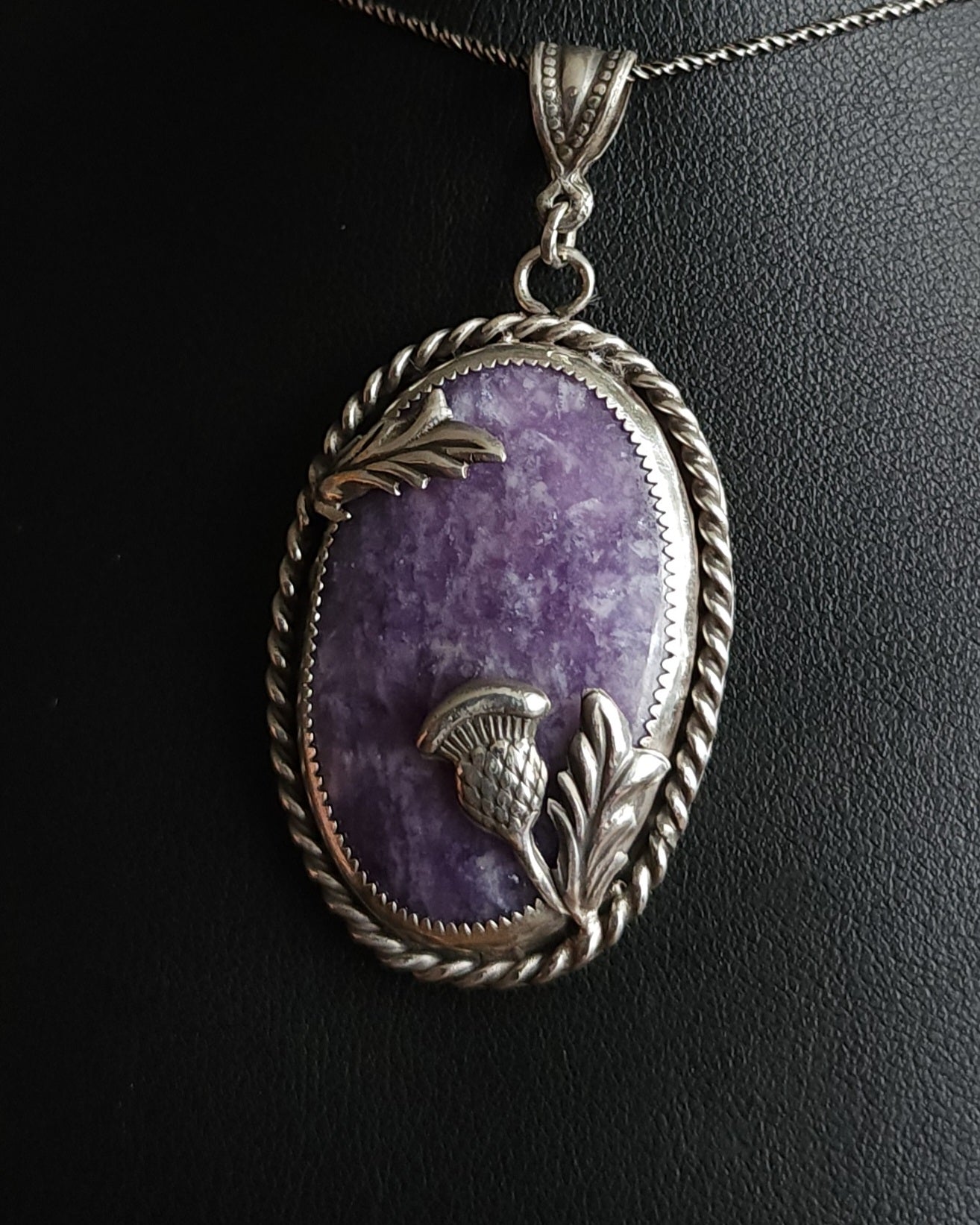 Sterling Silver & Lepidolite Thistle Pendant
