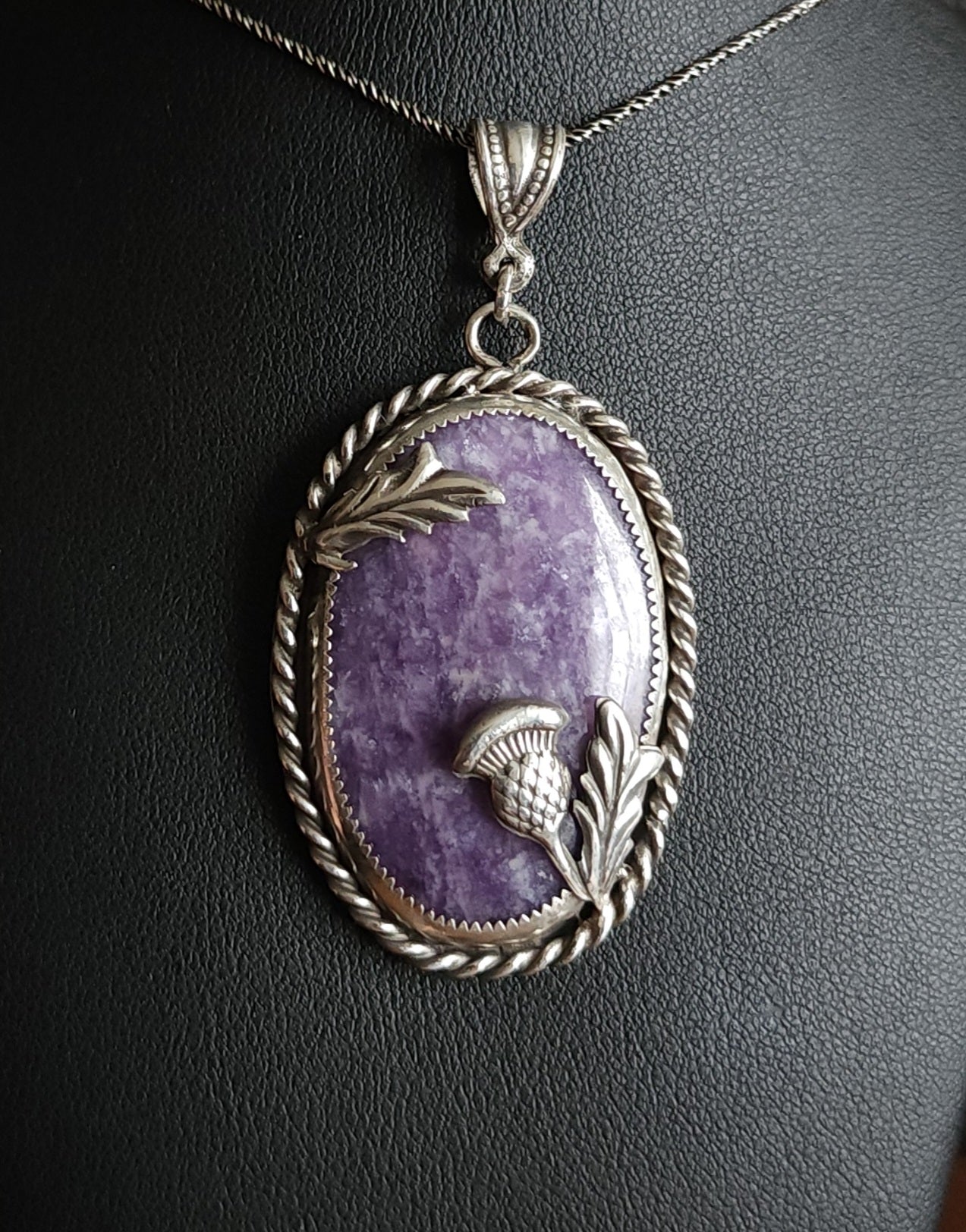 Sterling Silver & Lepidolite Thistle Pendant