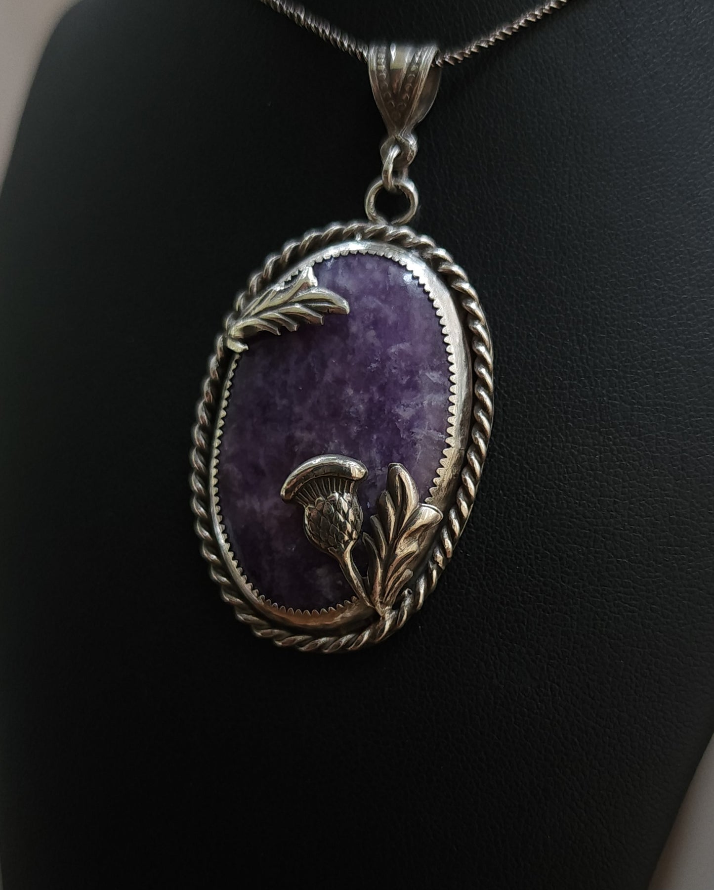 Sterling Silver & Lepidolite Thistle Pendant
