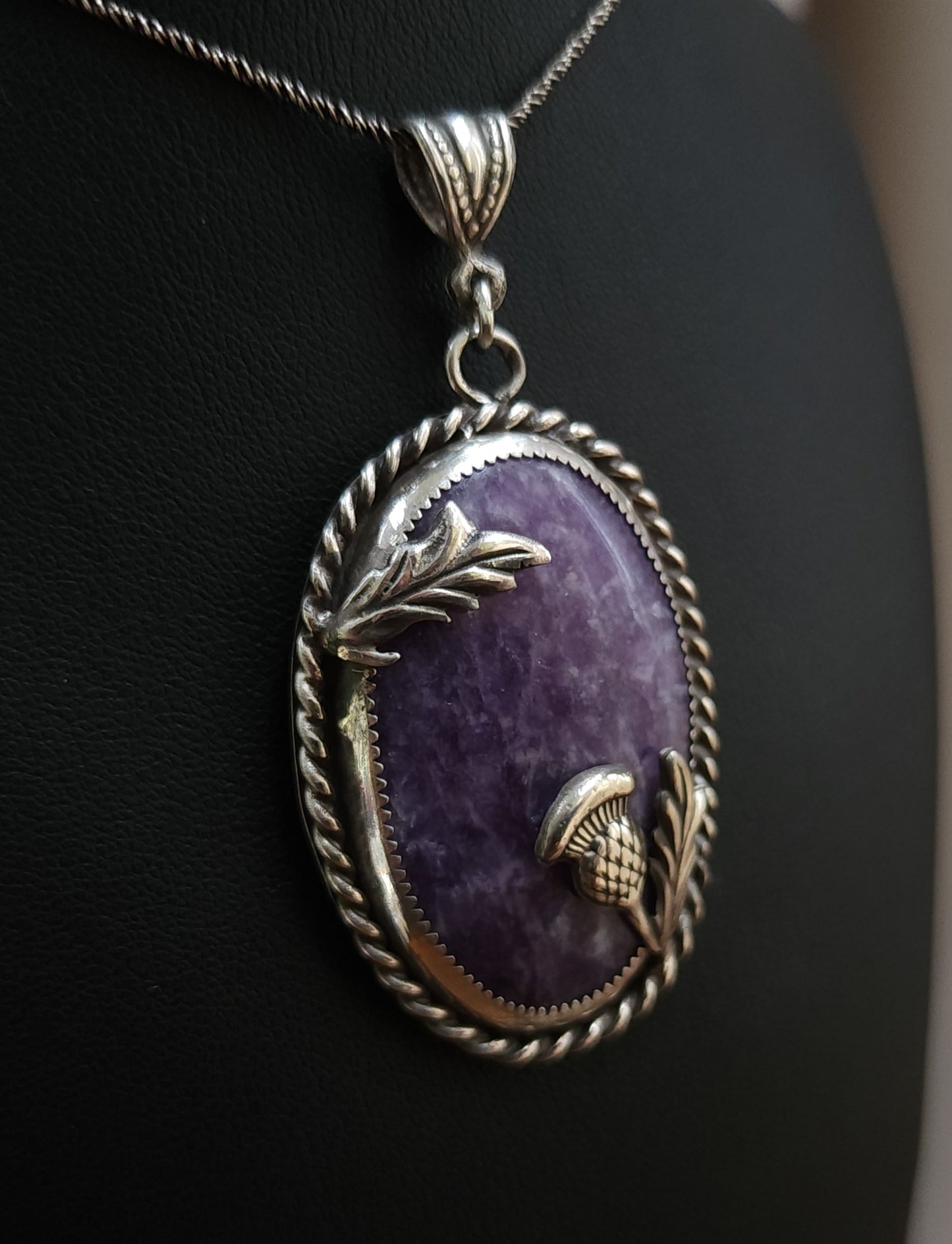 Sterling Silver & Lepidolite Thistle Pendant