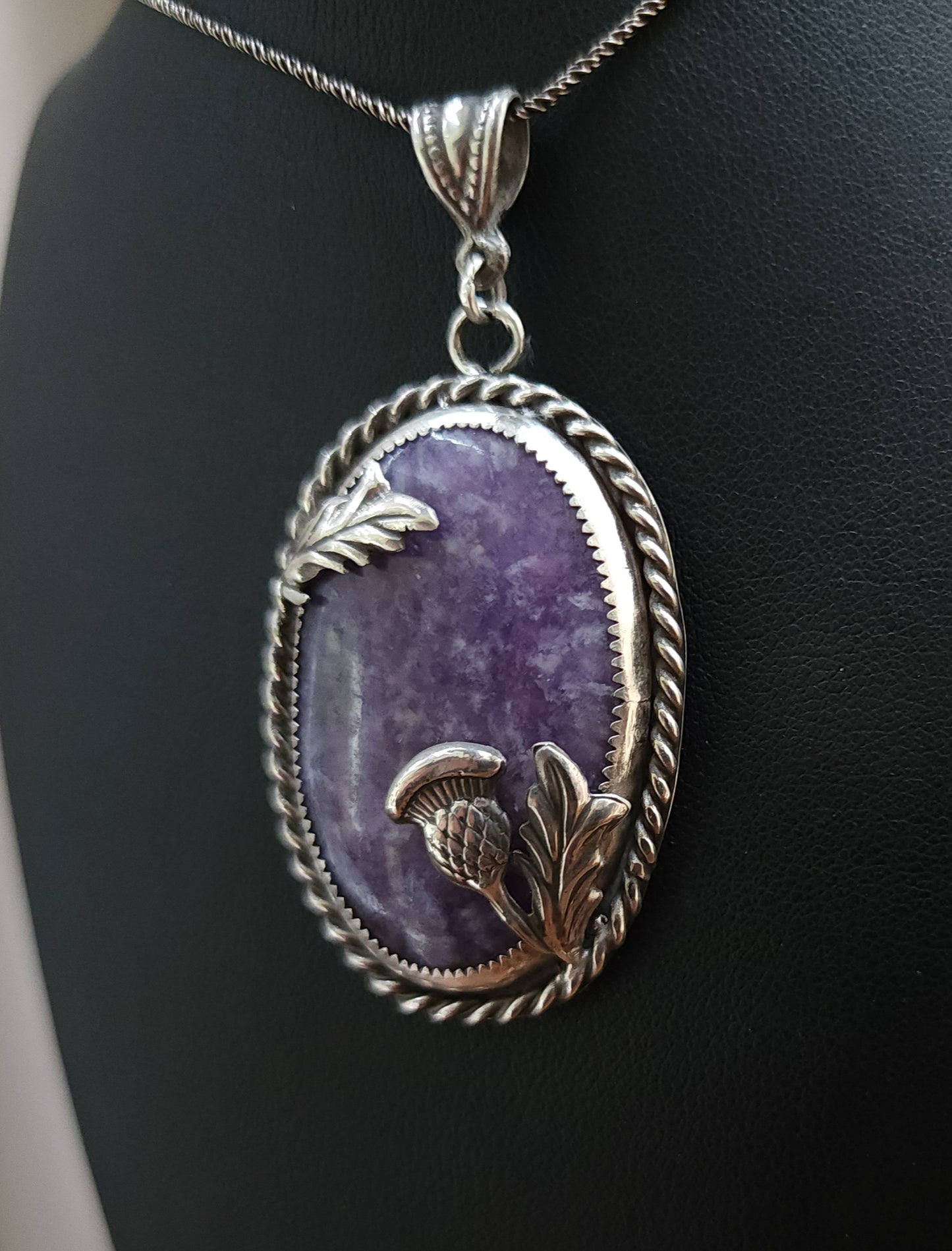 Sterling Silver & Lepidolite Thistle Pendant