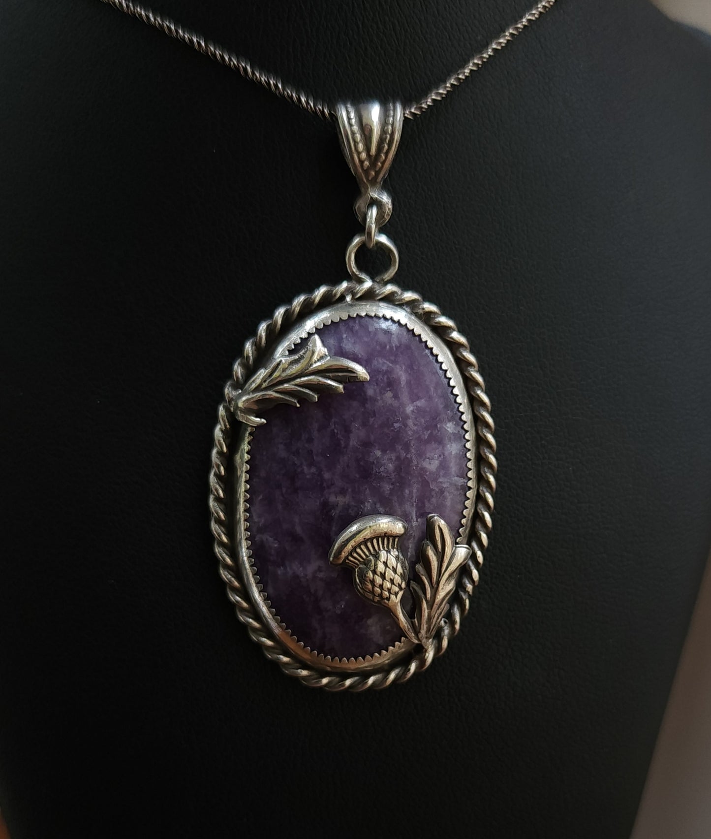 Sterling Silver & Lepidolite Thistle Pendant