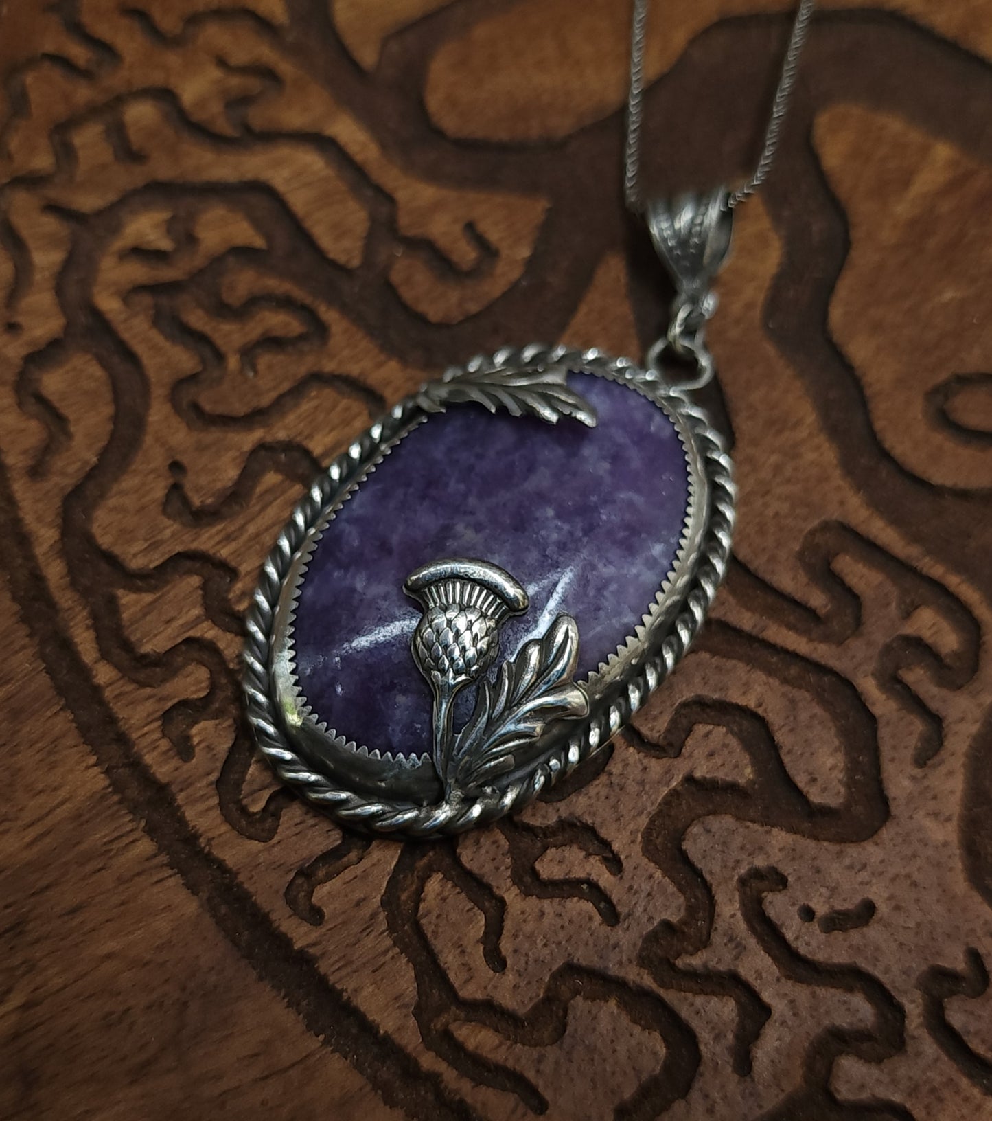 Sterling Silver & Lepidolite Thistle Pendant