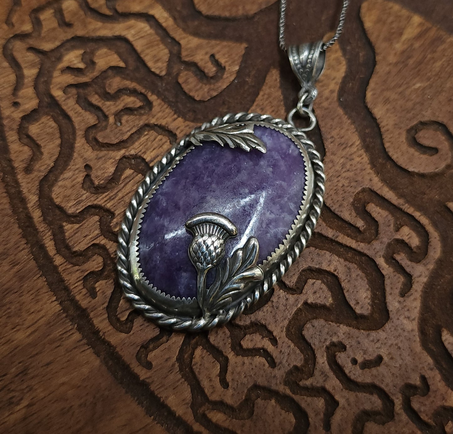 Sterling Silver & Lepidolite Thistle Pendant