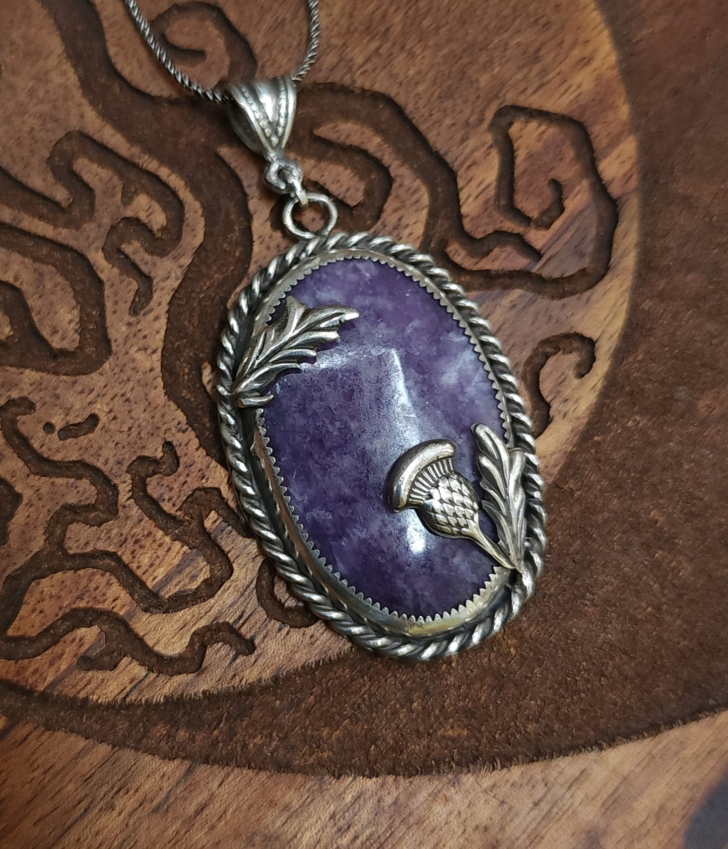 Sterling Silver & Lepidolite Thistle Pendant