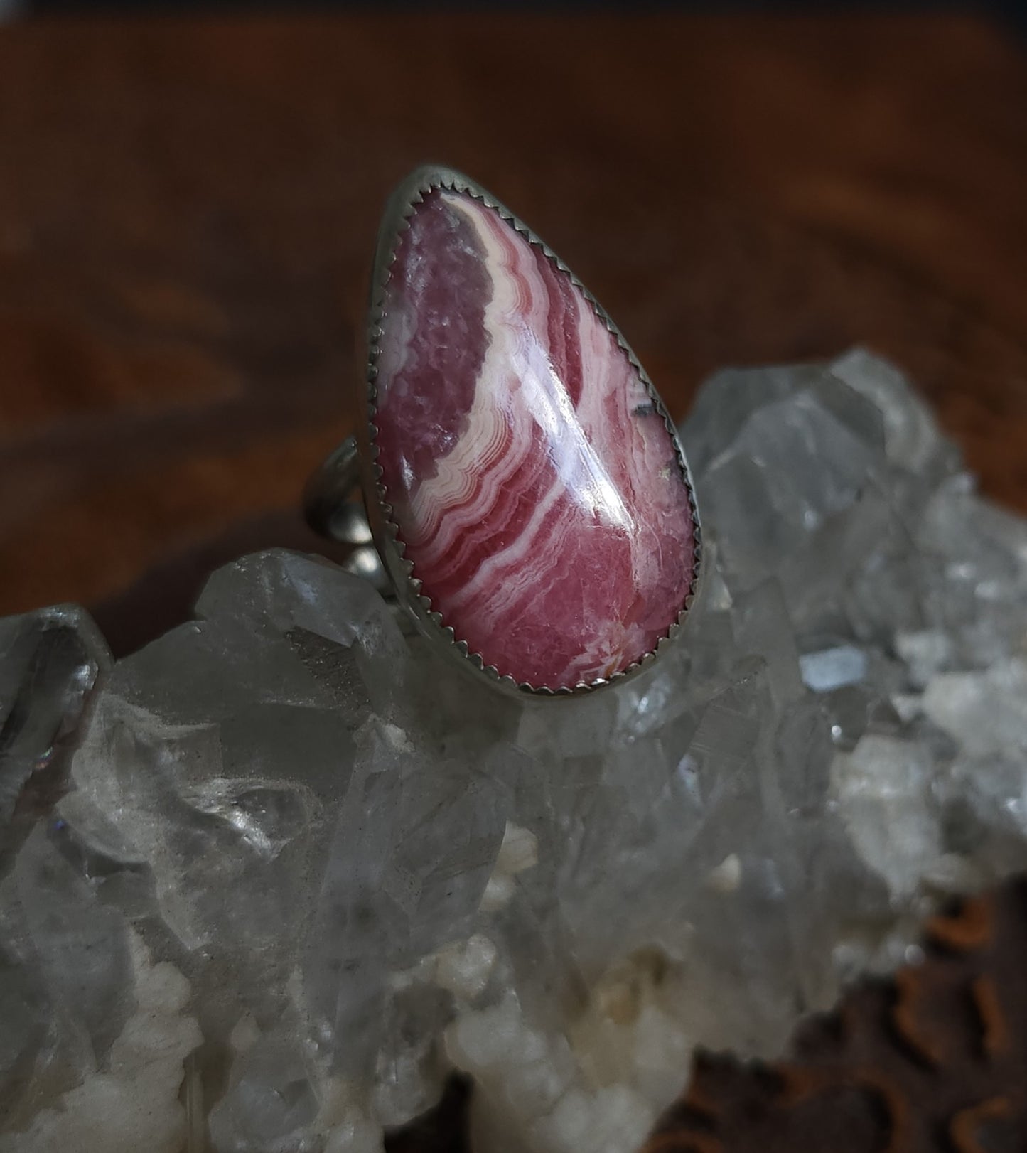 Rhodochrosite Sterling Silver Ring- Size 8