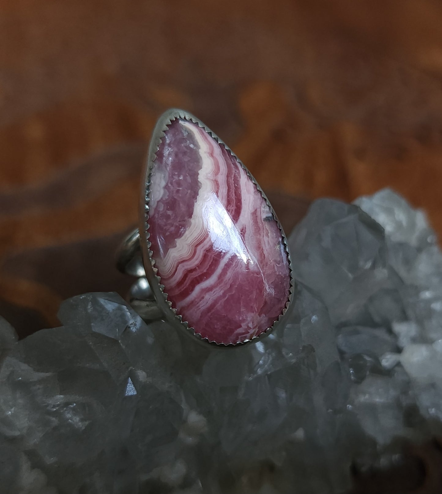 Rhodochrosite Sterling Silver Ring- Size 8