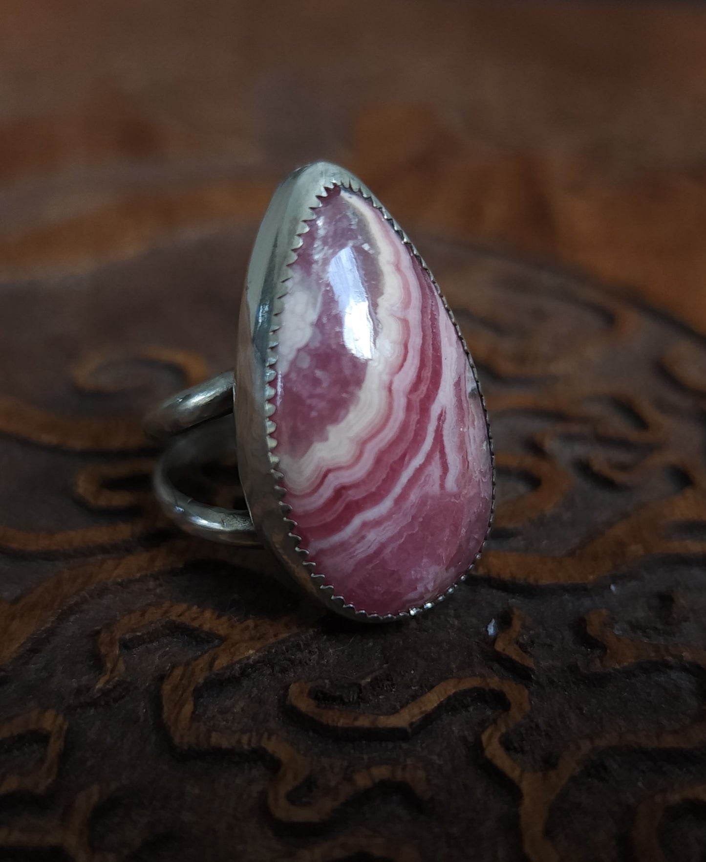 Rhodochrosite Sterling Silver Ring- Size 8