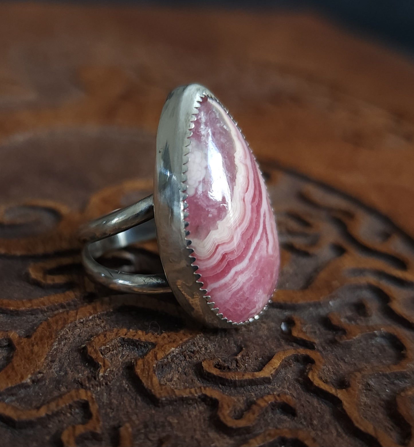 Rhodochrosite Sterling Silver Ring- Size 8