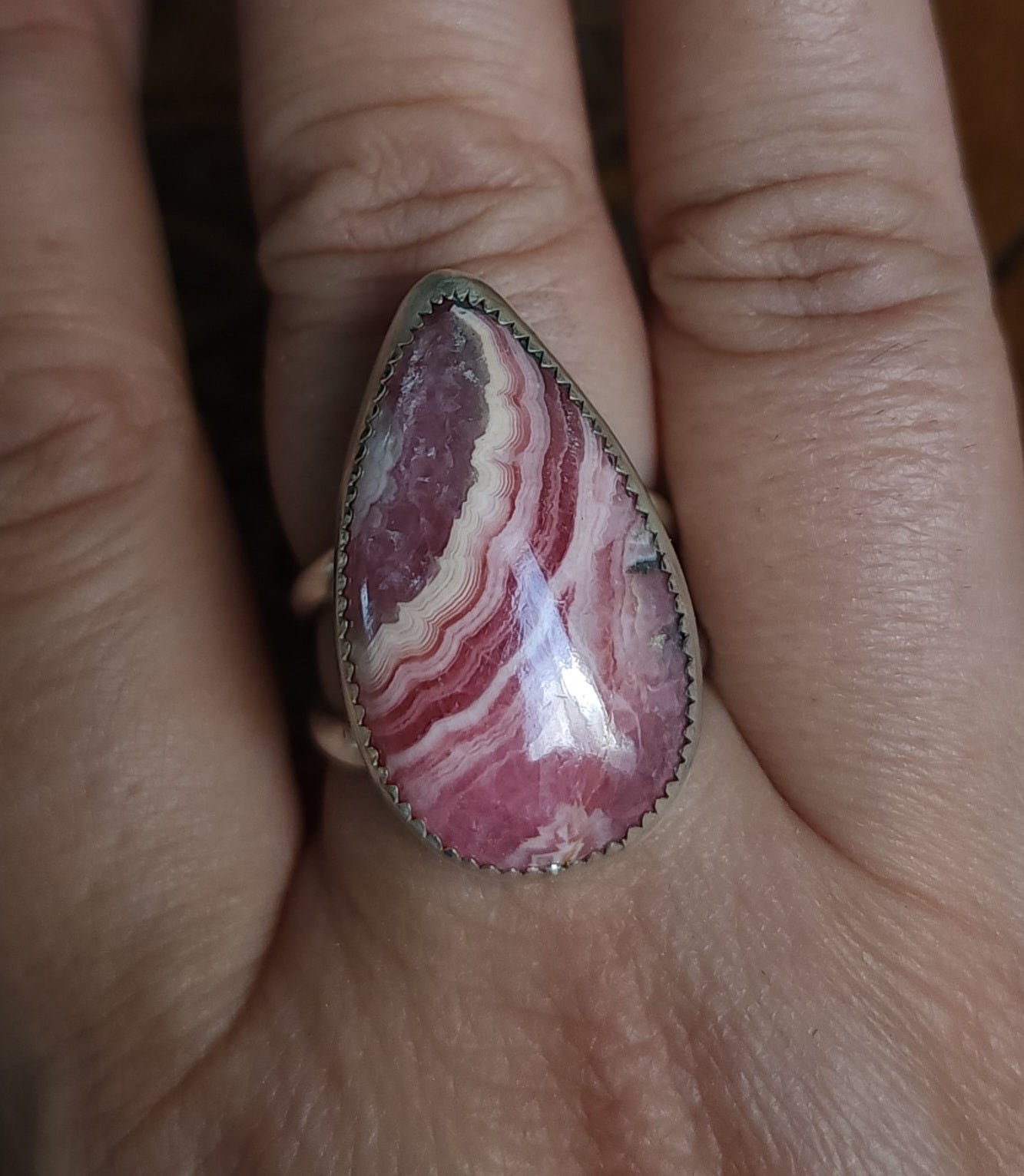 Rhodochrosite Sterling Silver Ring- Size 8