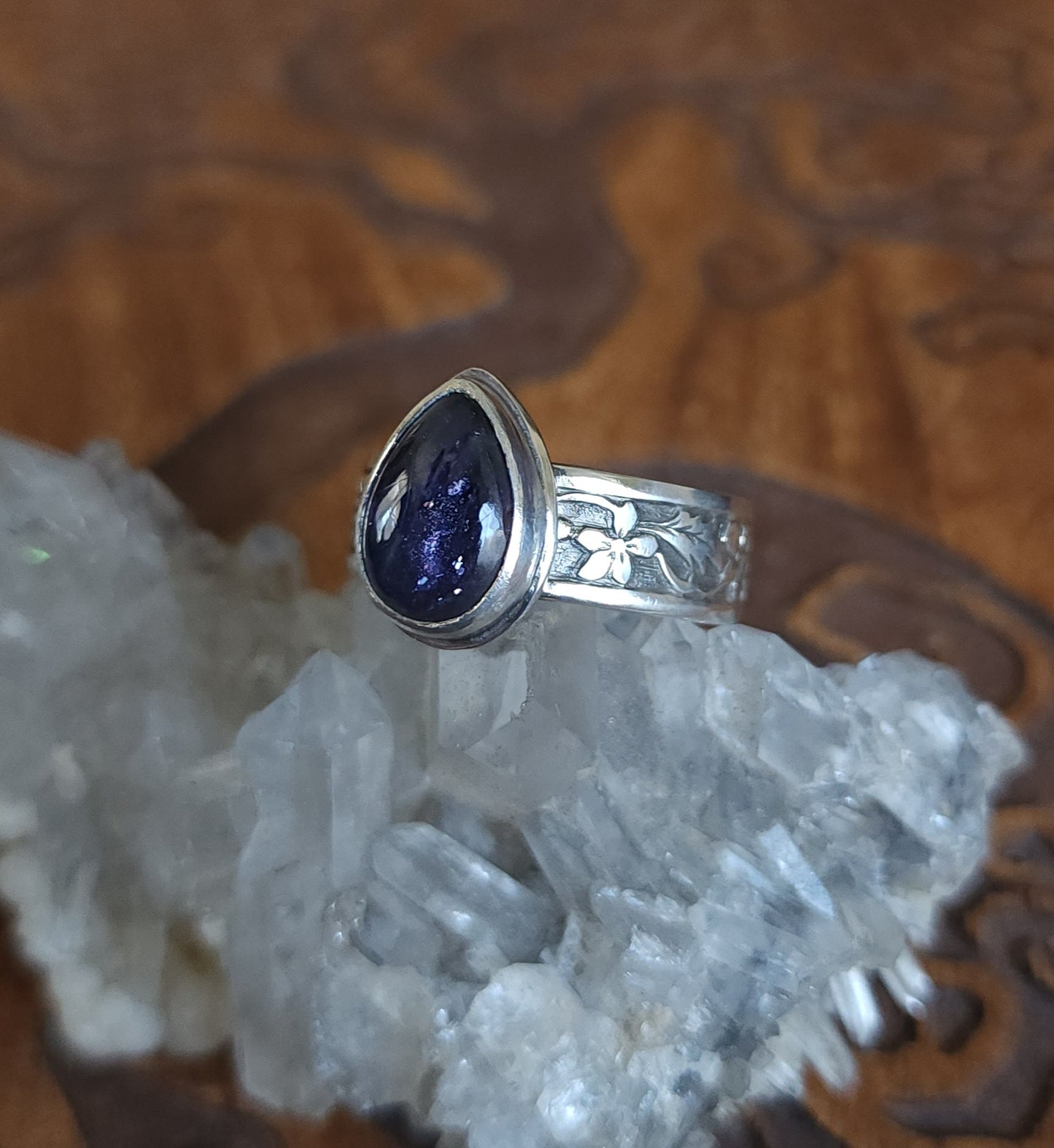 "Enchanted Garden" Sterling Silver & Iolite Ring - Size 11.5