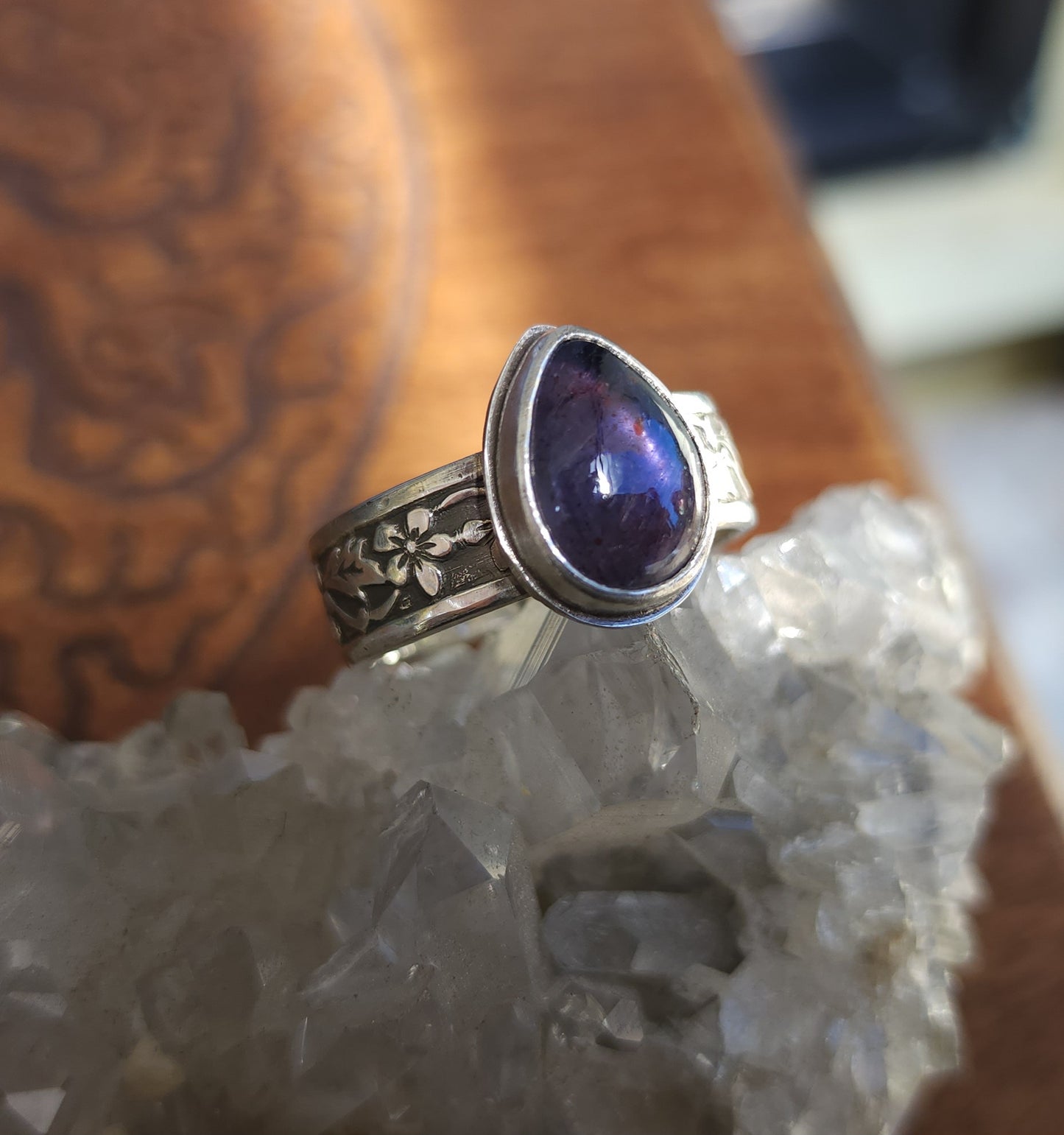 "Enchanted Garden" Sterling Silver & Iolite Ring - Size 11.5