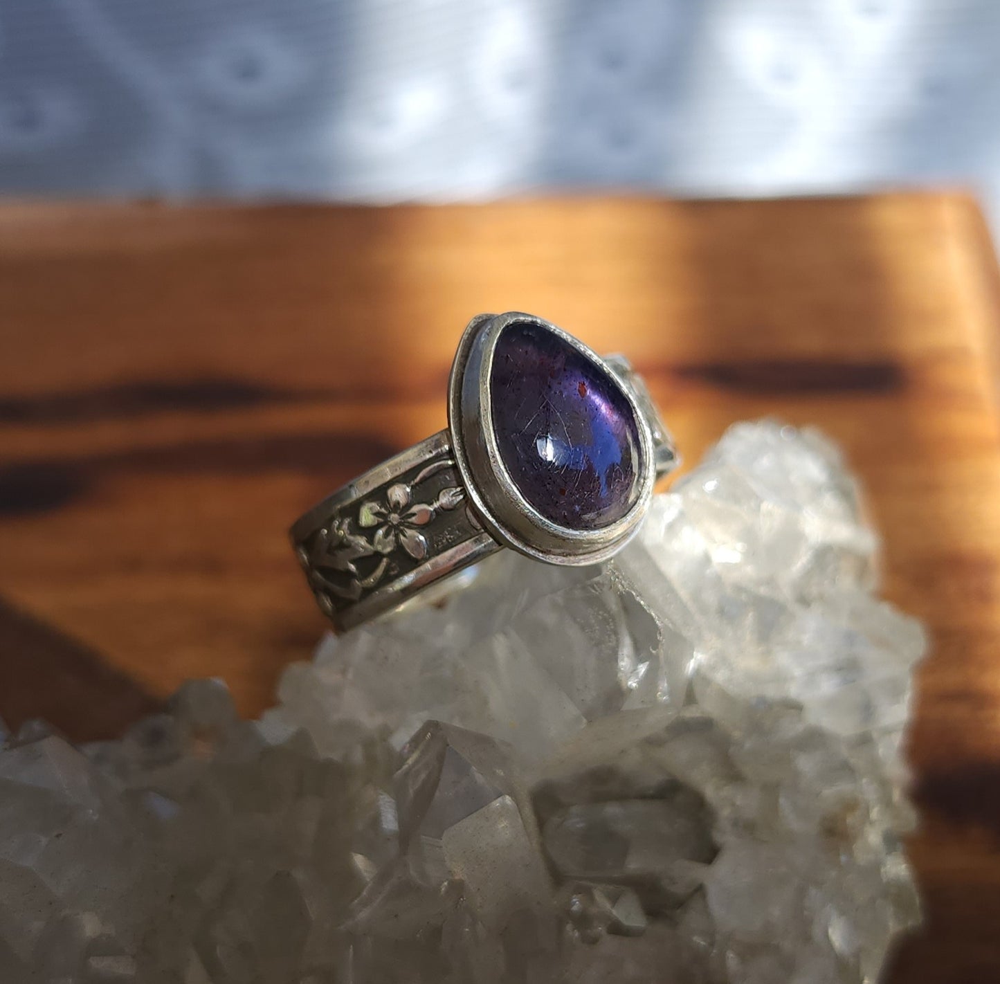 "Enchanted Garden" Sterling Silver & Iolite Ring - Size 11.5