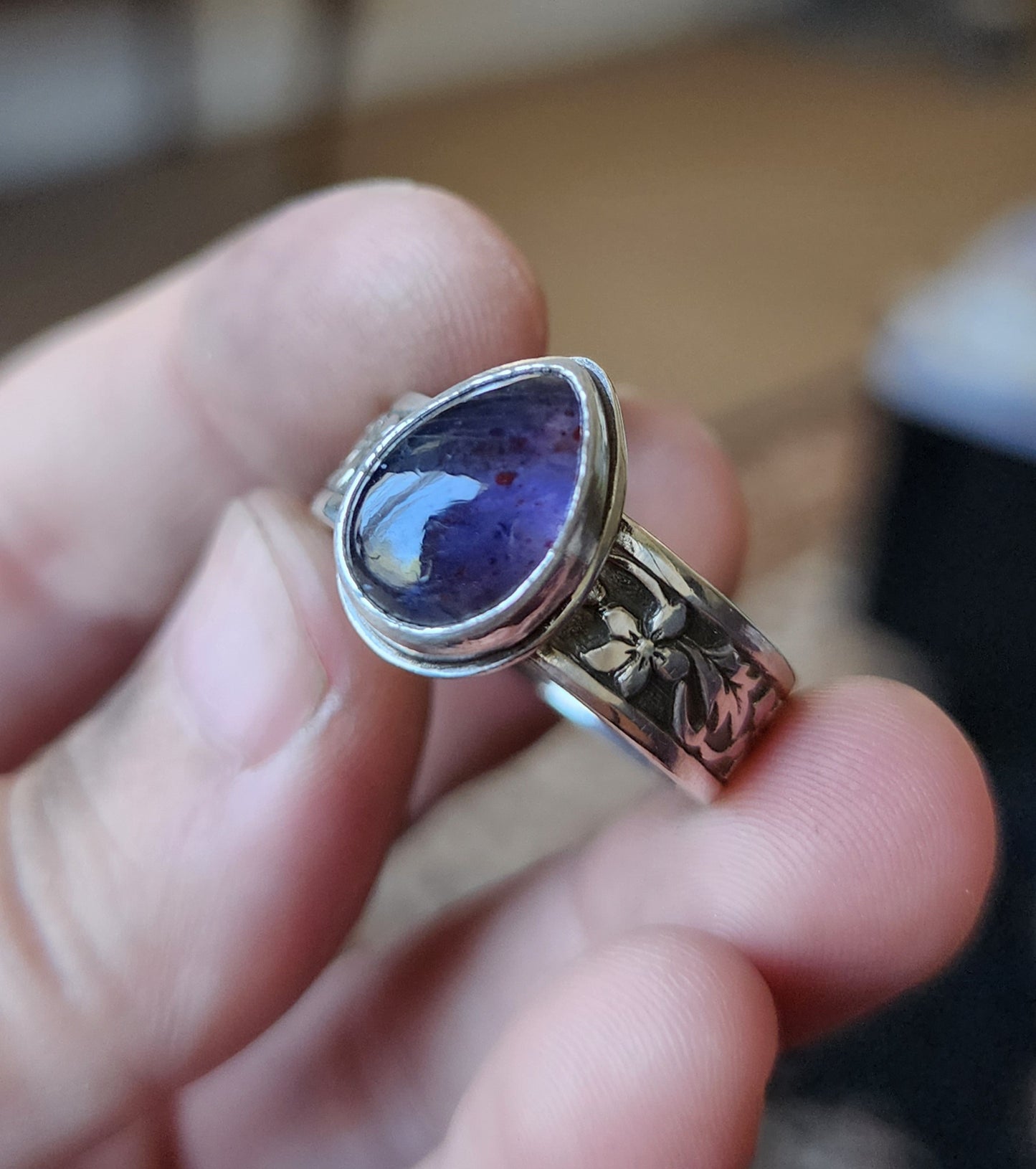 "Enchanted Garden" Sterling Silver & Iolite Ring - Size 11.5