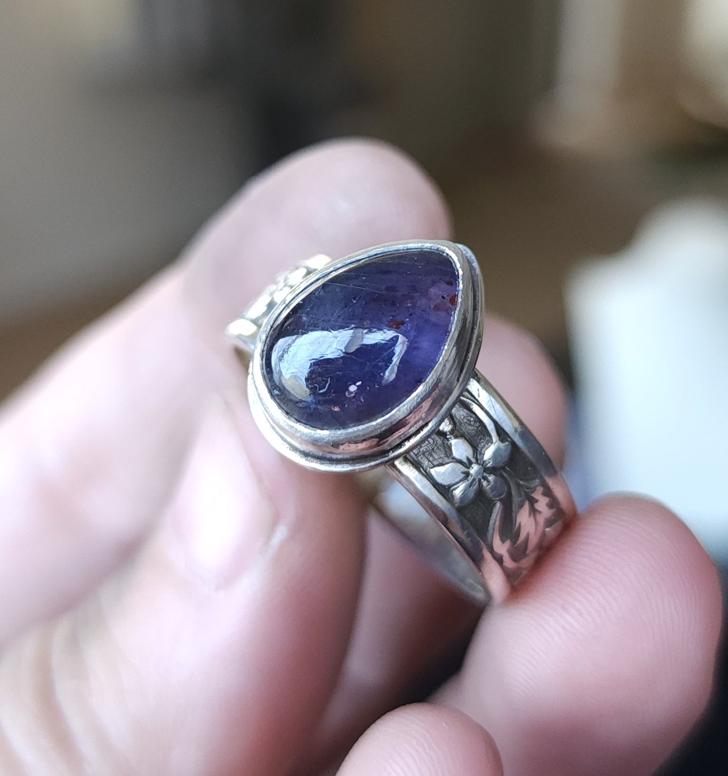 "Enchanted Garden" Sterling Silver & Iolite Ring - Size 11.5