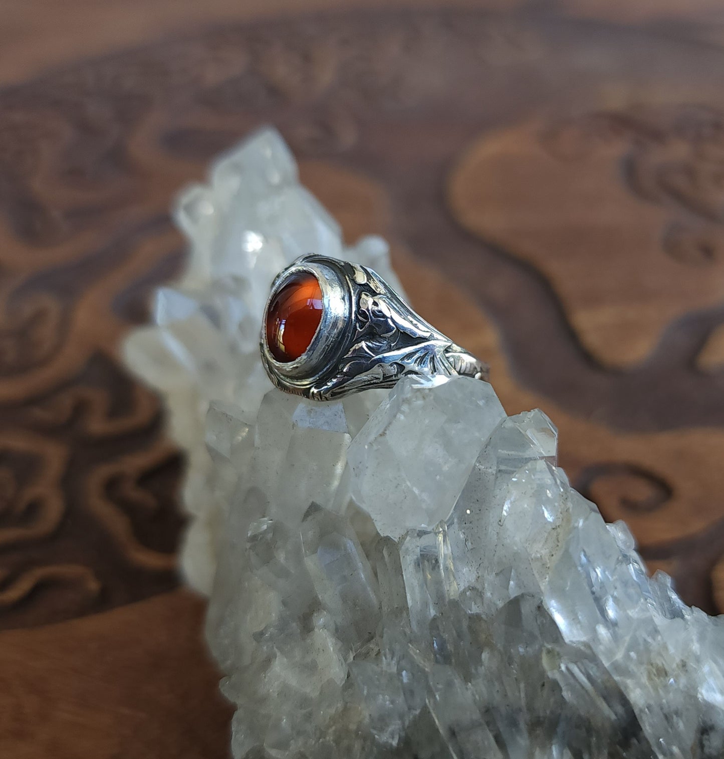 Sterling Silver & Hessionite Garnet Dragon Ring - Size 8