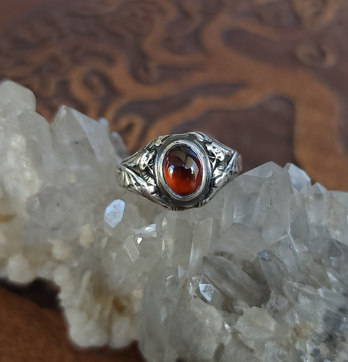 Sterling Silver & Hessionite Garnet Dragon Ring - Size 8