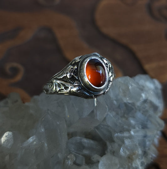 Sterling Silver & Hessionite Garnet Dragon Ring - Size 8