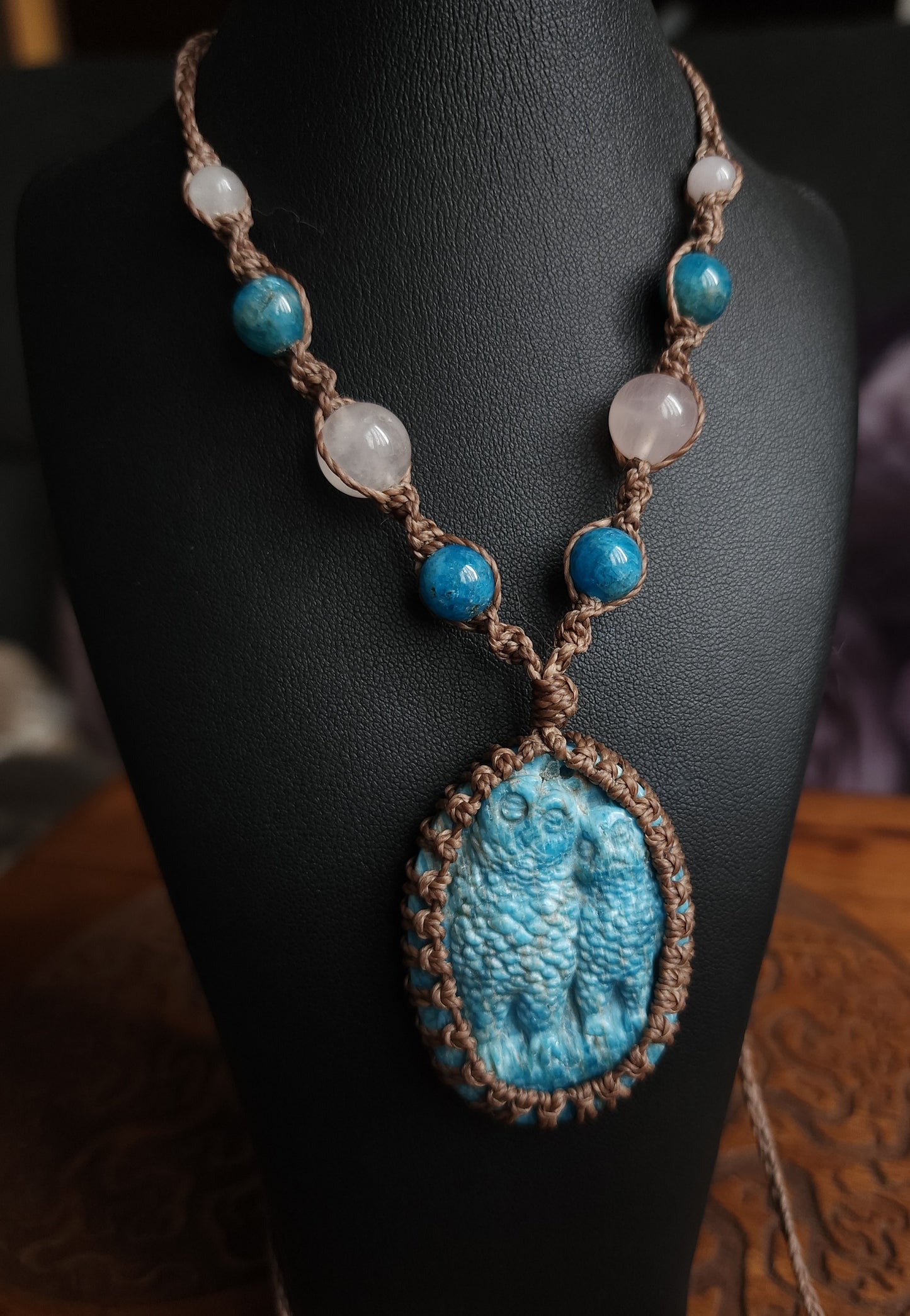 Apatite Owls Macrame Necklace